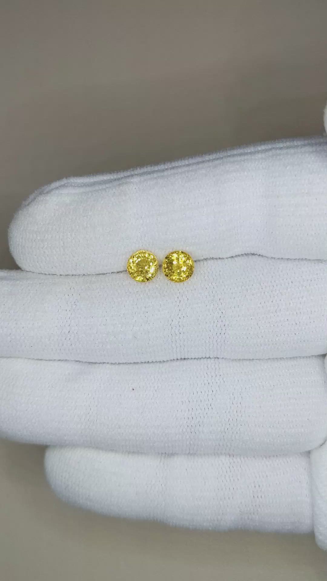 1.86 Ct.Tw.Total Carat Weight Yellow Sapphire Pair from Ceylon (Sri Lanka) Size Video