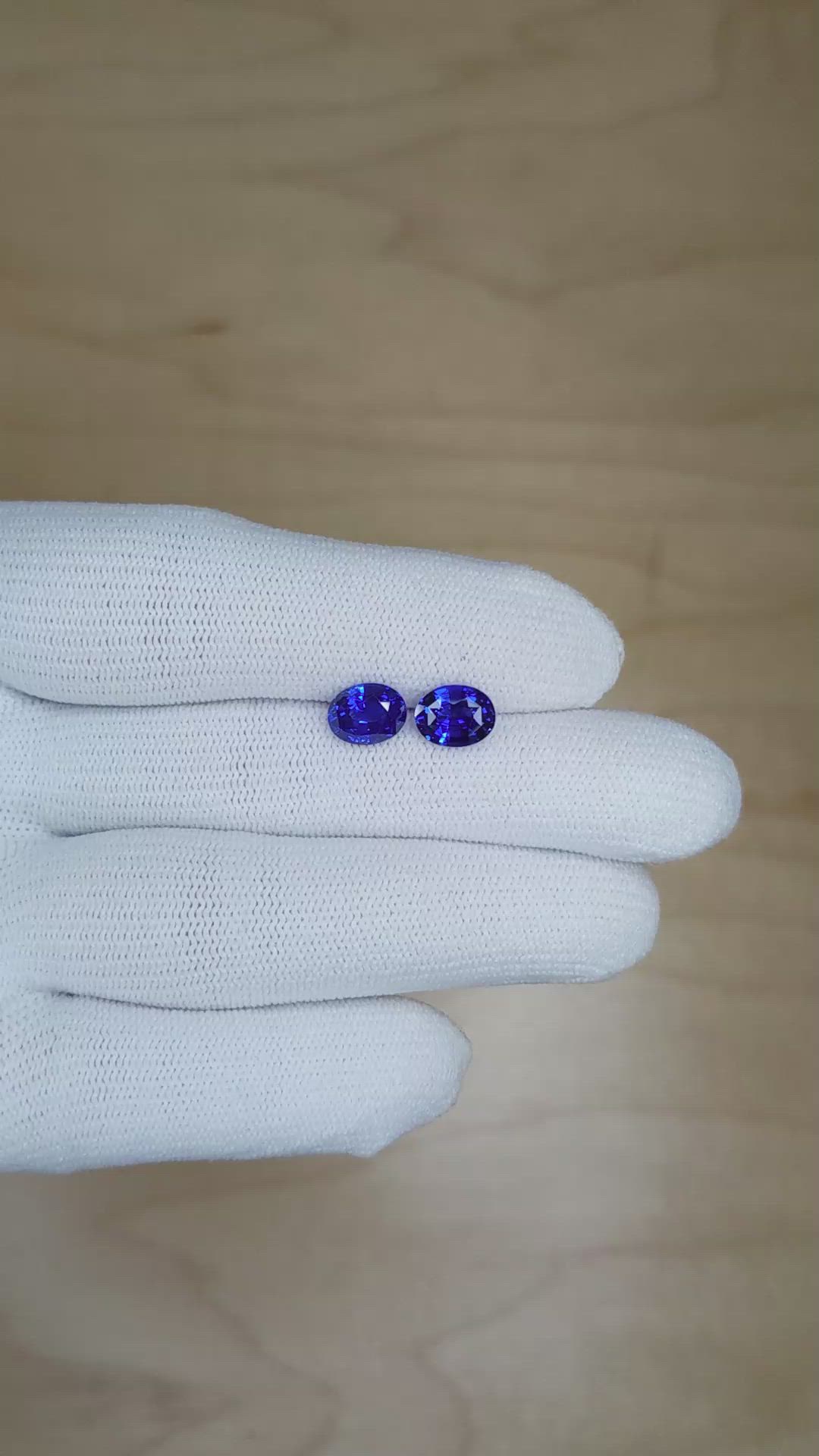 3.05 Ct.Tw.Total Carat Weight Blue Sapphire Pair from Ceylon (Sri Lanka) Size Video