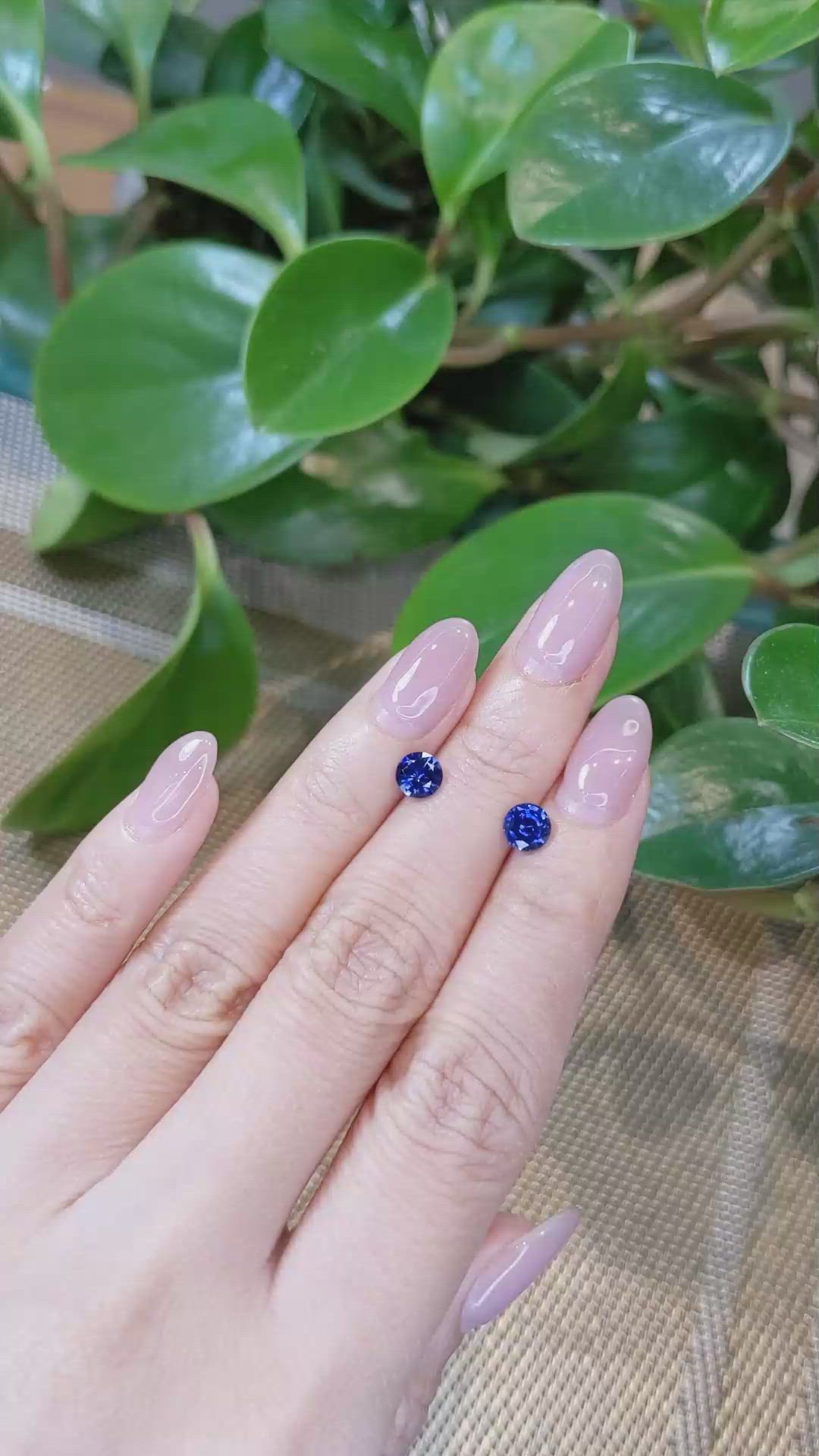 1.47 Ct.Tw.Total Carat Weight Blue Sapphire Pair from Ceylon (Sri Lanka) Size Video