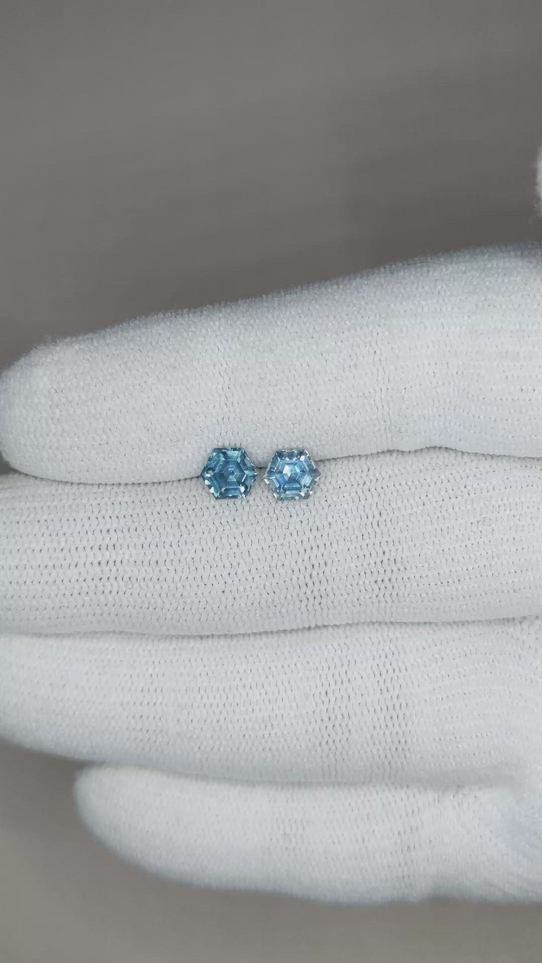 1.48&nbsp;Ct.Tw.Total Carat Weight Greenish Blue Sapphire Pair from Montana Size Video