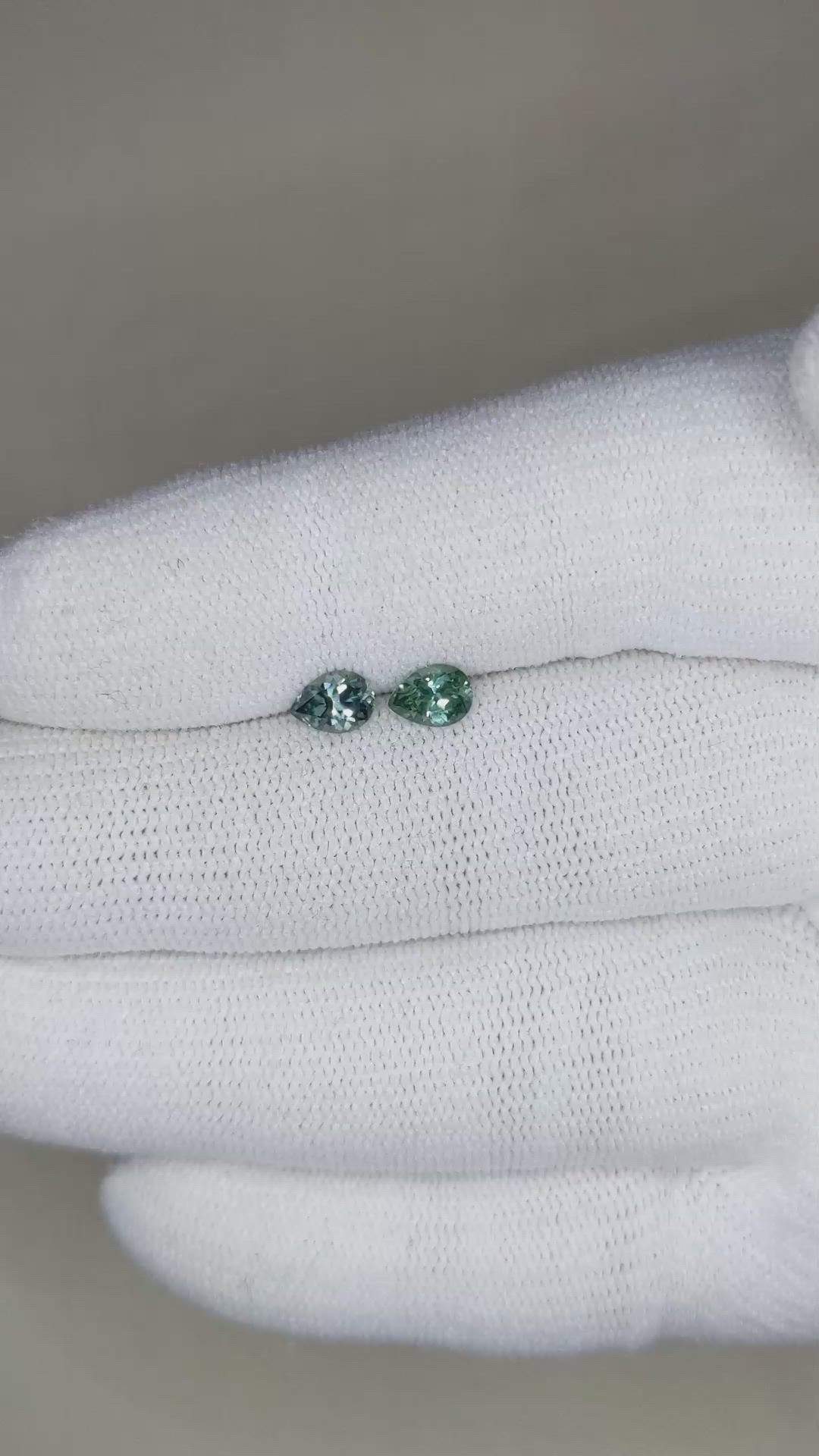 0.94&nbsp;Ct.Tw.Total Carat Weight Greenish Blue Sapphire Pair from Montana Size Video