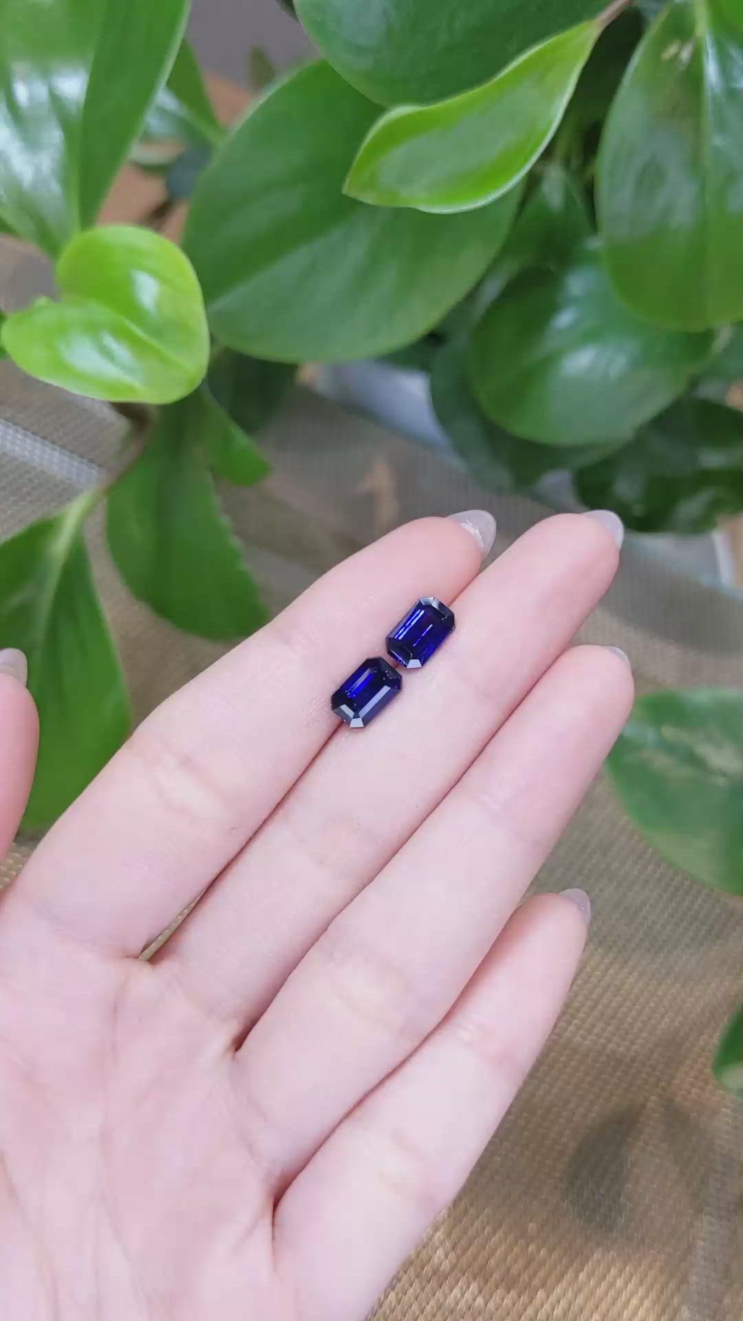 4.07 Ct.Tw.Total Carat Weight Blue Sapphire Pair from Ceylon (Sri Lanka) Size Video
