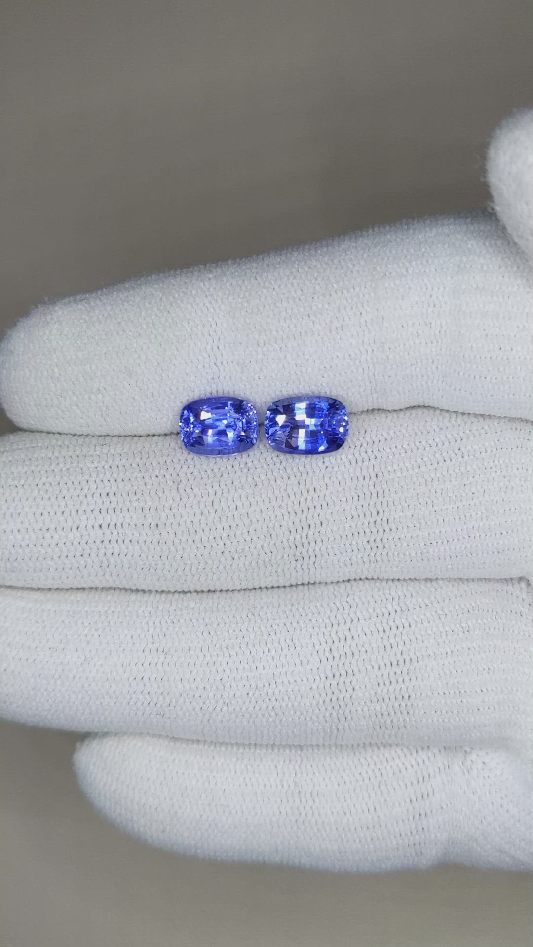 4.19 Ct.Tw.Total Carat Weight Blue Sapphire Pair from Ceylon (Sri Lanka) Size Video