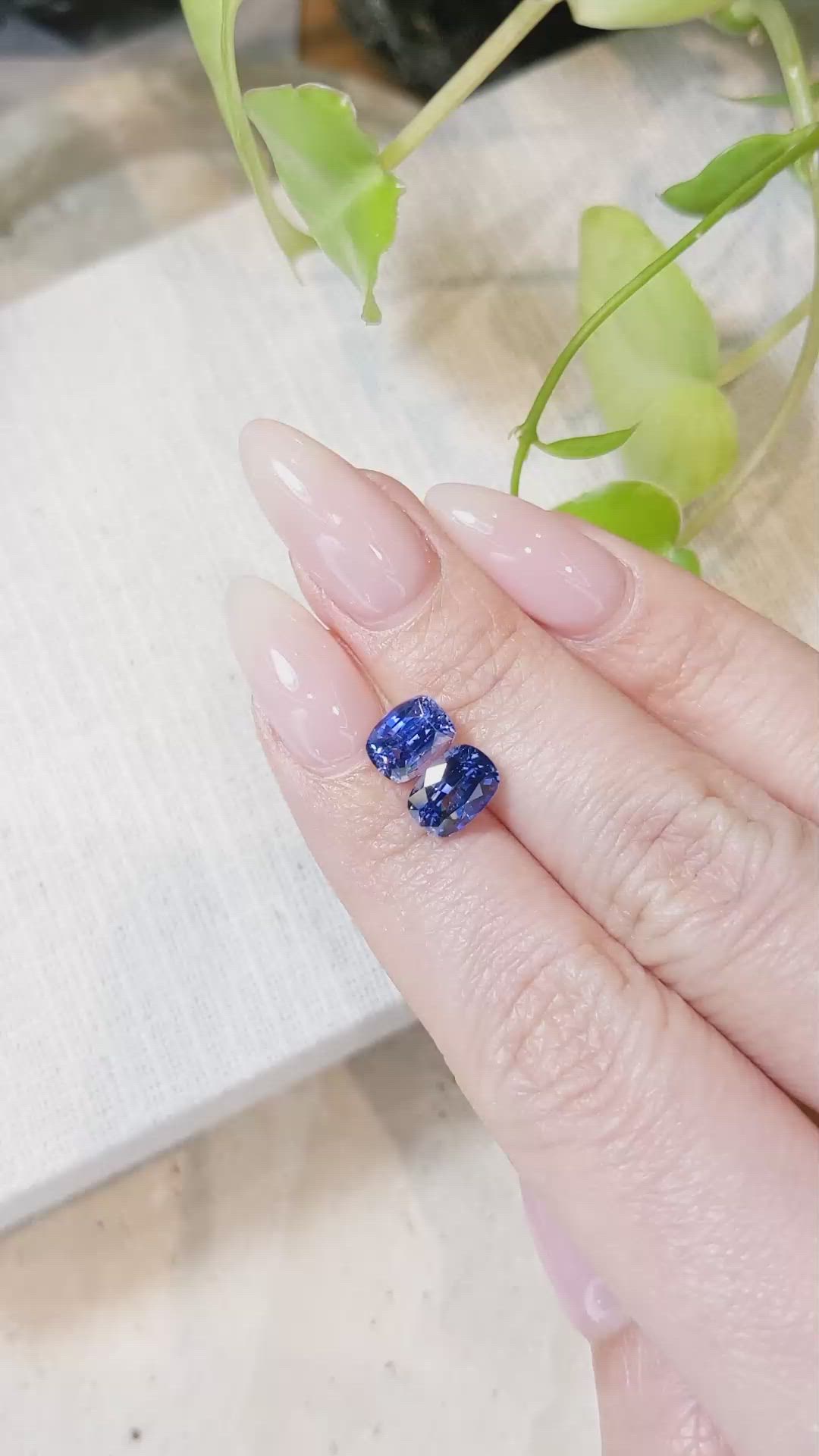4.19 Ct.Tw.Total Carat Weight Blue Sapphire Pair from Ceylon (Sri Lanka) Size Video