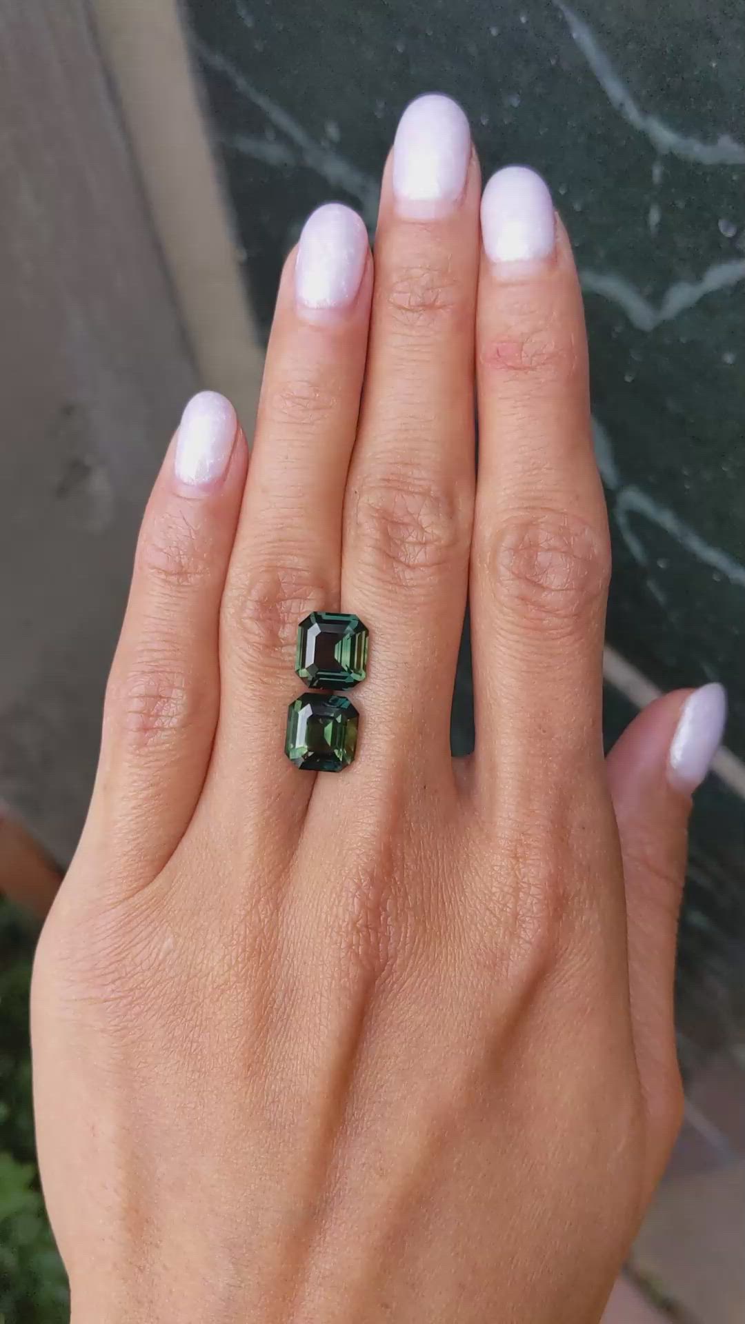 9.27&nbsp;Ct.Tw.Total Carat Weight Brownish Green Sapphire Pair from Ceylon (Sri Lanka) Size Video