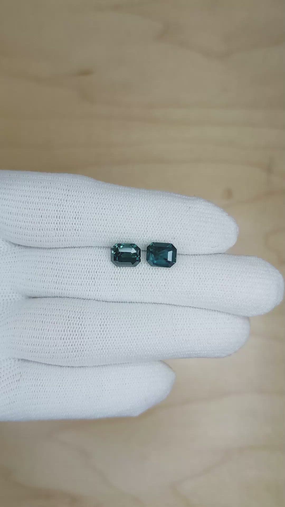 4.96&nbsp;Ct.Tw.Total Carat Weight Bluish Green Sapphire Pair from Ceylon (Sri Lanka) Size Video