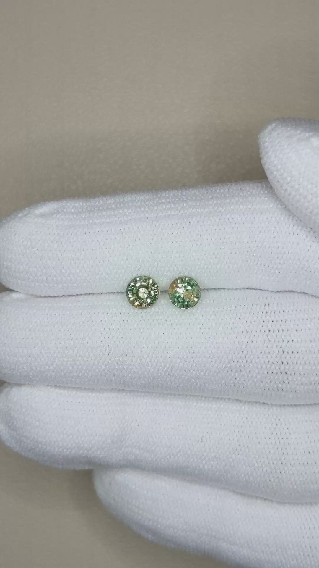 1.15 Ct.Tw.Total Carat Weight Yellowish Green Sapphire Pair from Madagascar Size Video