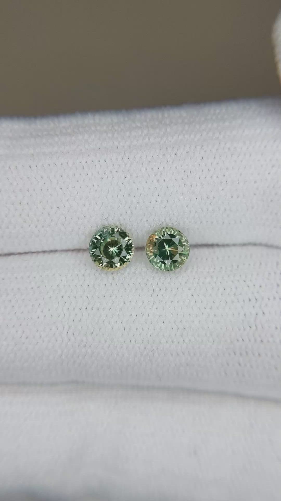 1.15 Ct.Tw.Total Carat Weight Yellowish Green Sapphire Pair from Madagascar Size Video