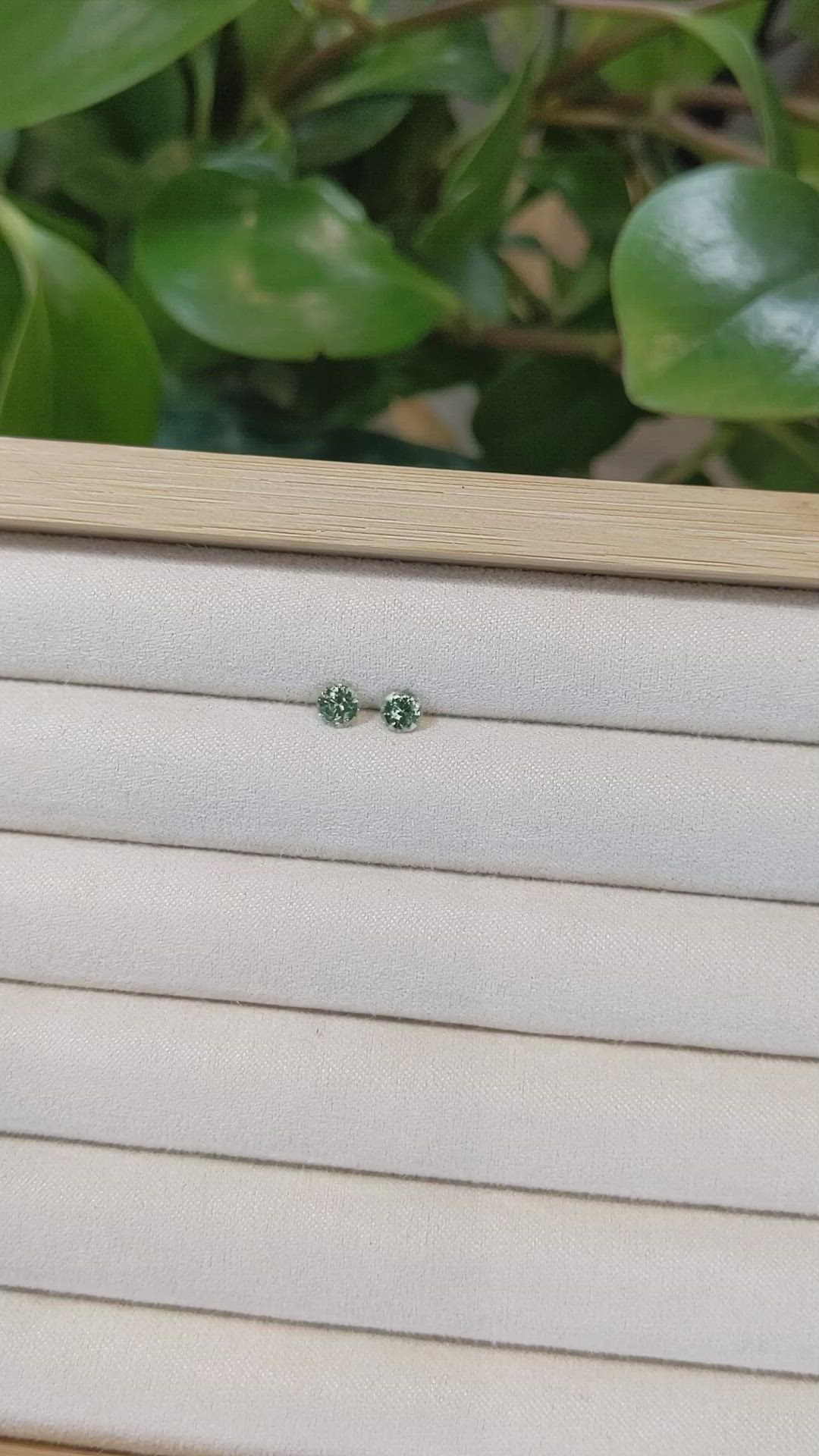 0.87&nbsp;Ct.Tw.Total Carat Weight Bluish Green Sapphire Pair from Madagascar Size Video