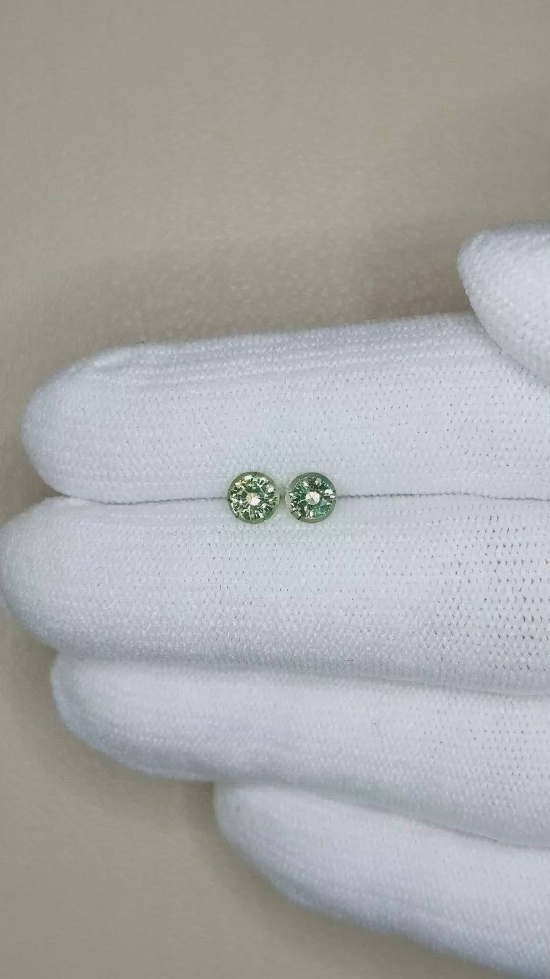 0.87&nbsp;Ct.Tw.Total Carat Weight Bluish Green Sapphire Pair from Madagascar Size Video