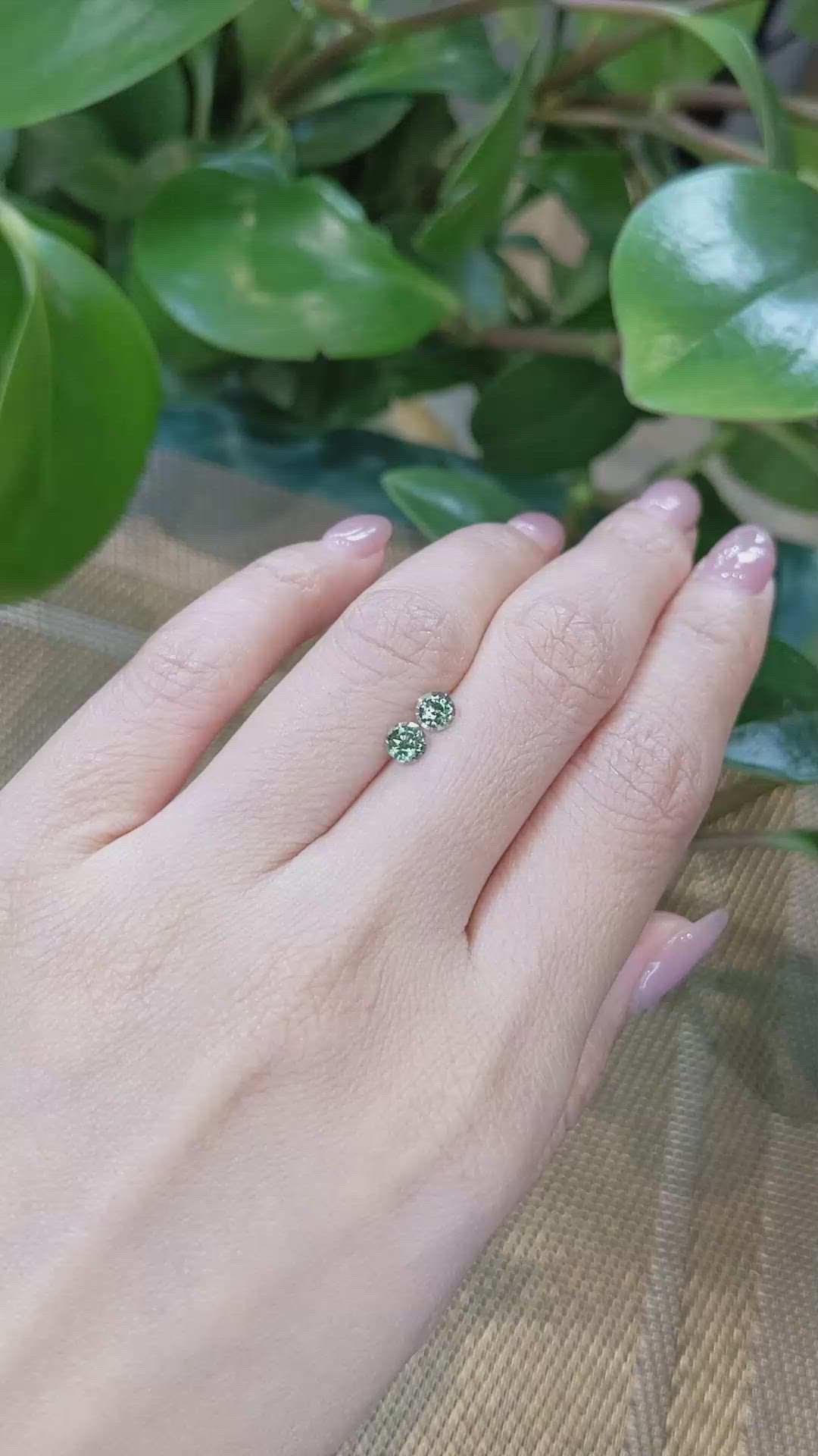 0.87&nbsp;Ct.Tw.Total Carat Weight Bluish Green Sapphire Pair from Madagascar Size Video