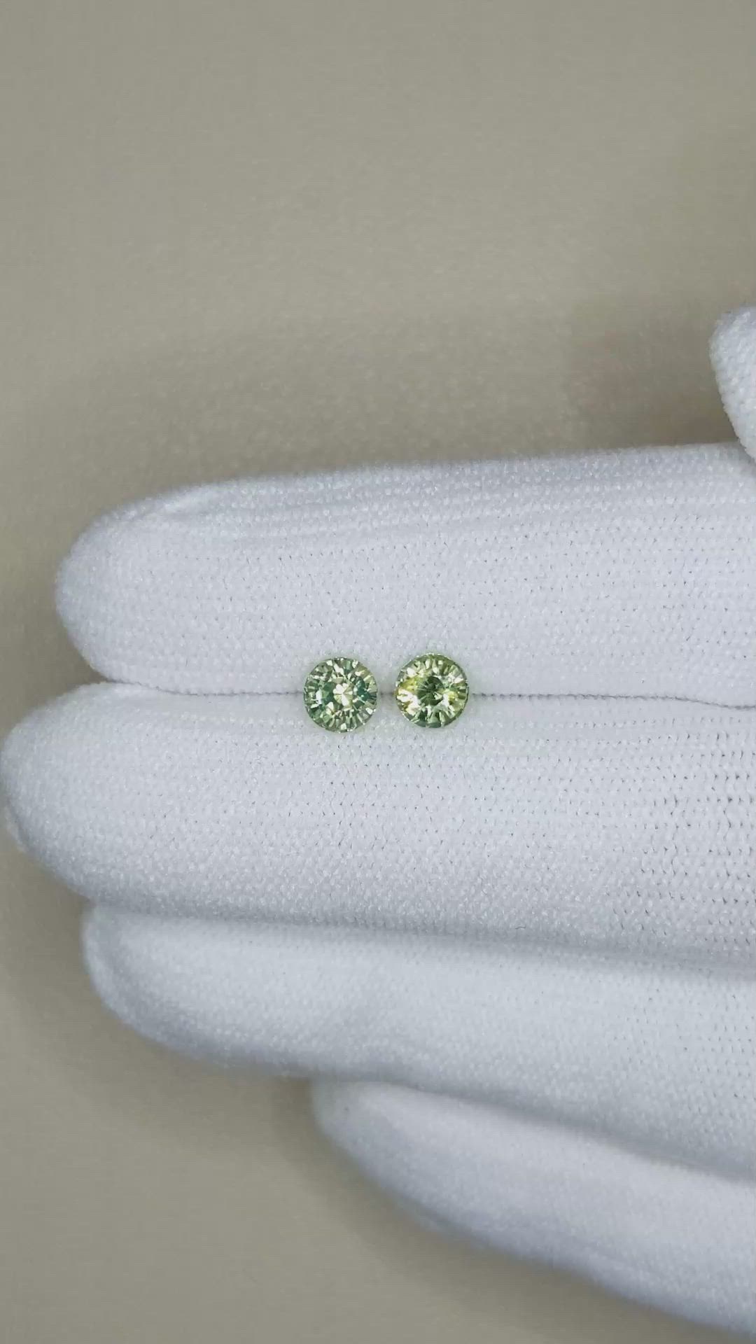 1.07&nbsp;Ct.Tw.Total Carat Weight Yellowish Green Sapphire Pair from Madagascar Size Video