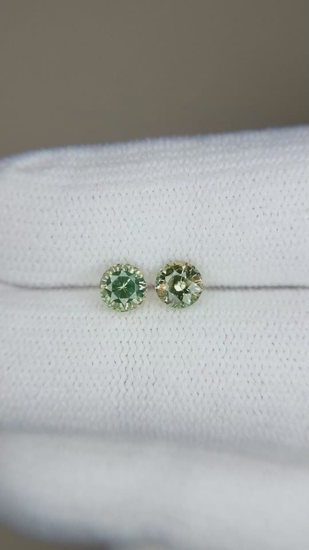 1.07&nbsp;Ct.Tw.Total Carat Weight Yellowish Green Sapphire Pair from Madagascar Size Video