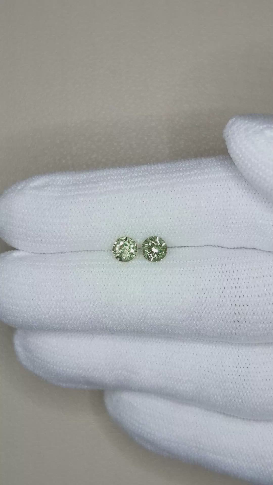 0.86 Ct.Tw.Total Carat Weight Green Sapphire Pair from Madagascar Size Video