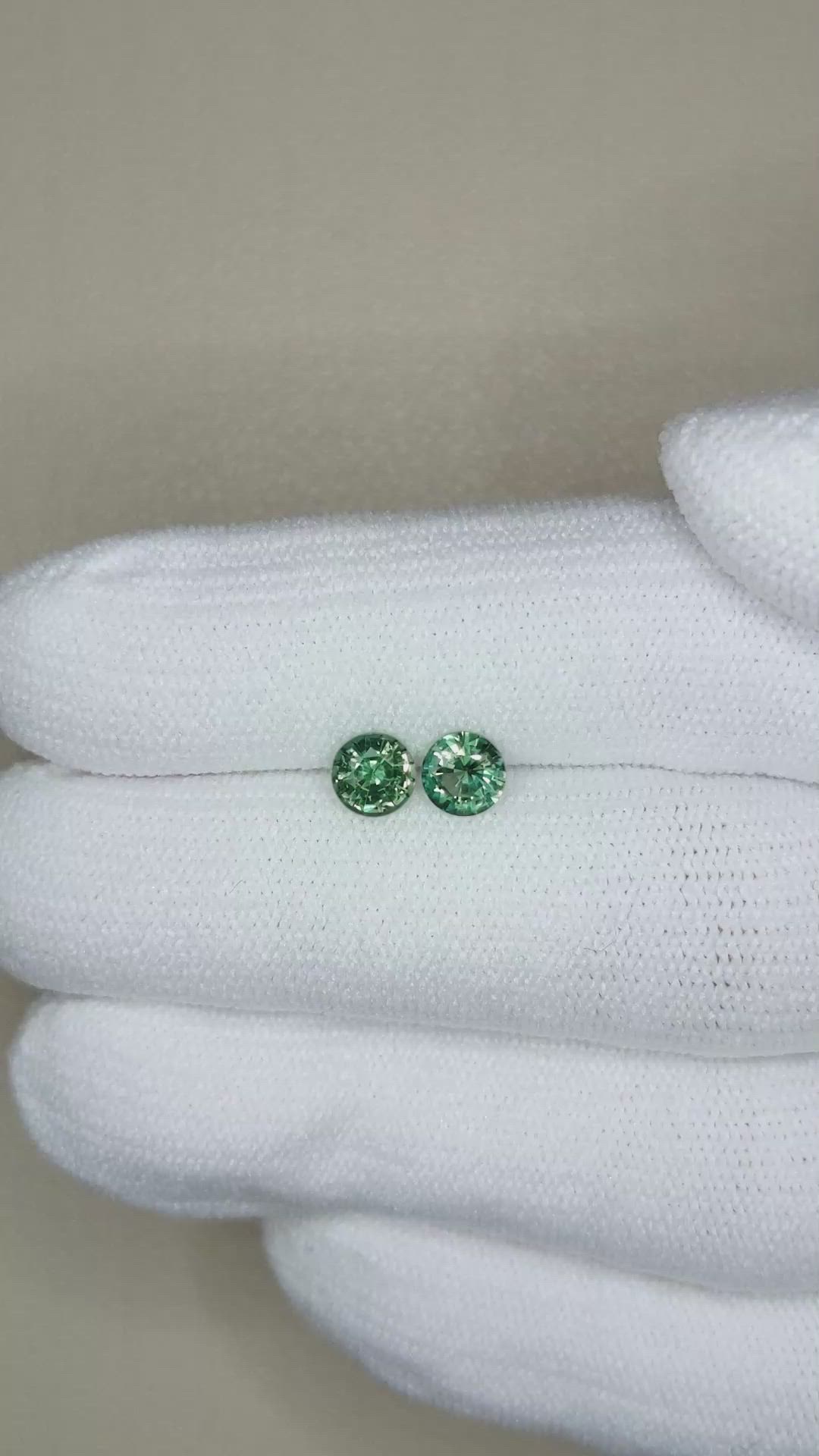1.03 Ct.Tw.Total Carat Weight Bluish Green Sapphire Pair from Madagascar Size Video