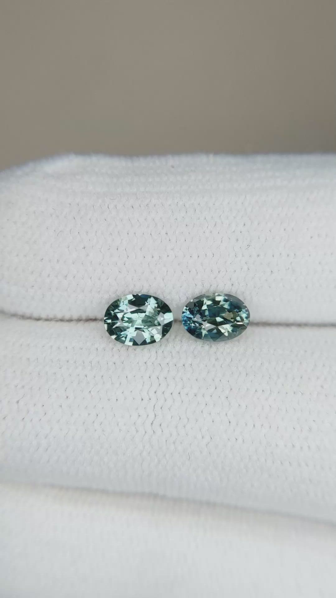 1.14&nbsp;Ct.Tw.Total Carat Weight Greenish Blue Sapphire Pair from Madagascar Size Video