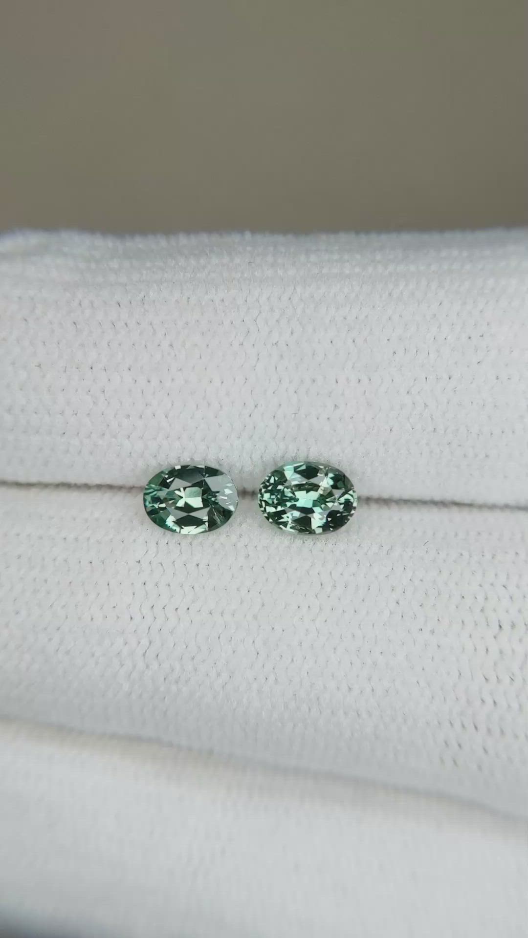 0.95&nbsp;Ct.Tw.Total Carat Weight Bluish Green Sapphire Pair from Madagascar Size Video