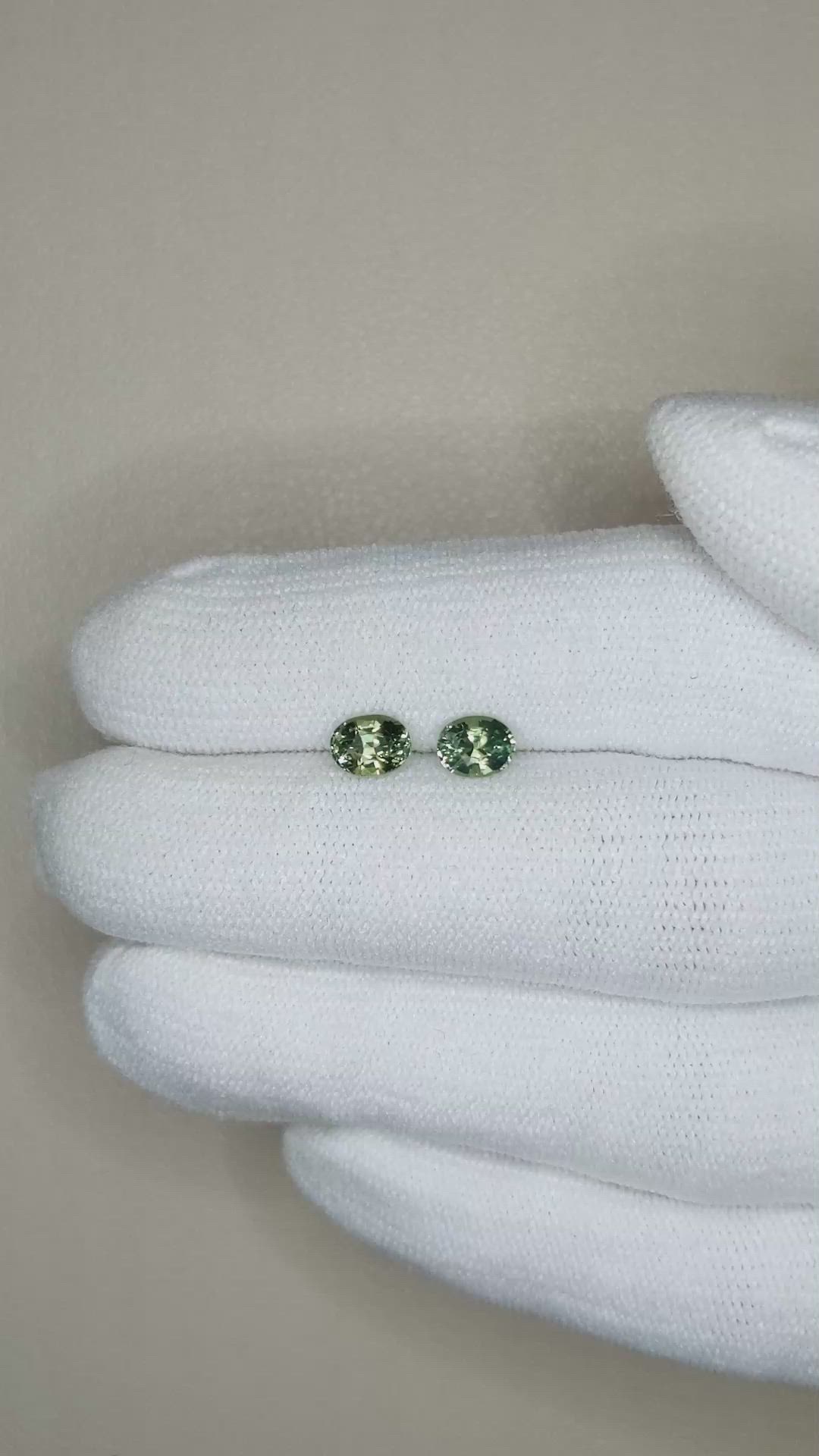 1.33&nbsp;Ct.Tw.Total Carat Weight Green Sapphire Pair from Madagascar Size Video
