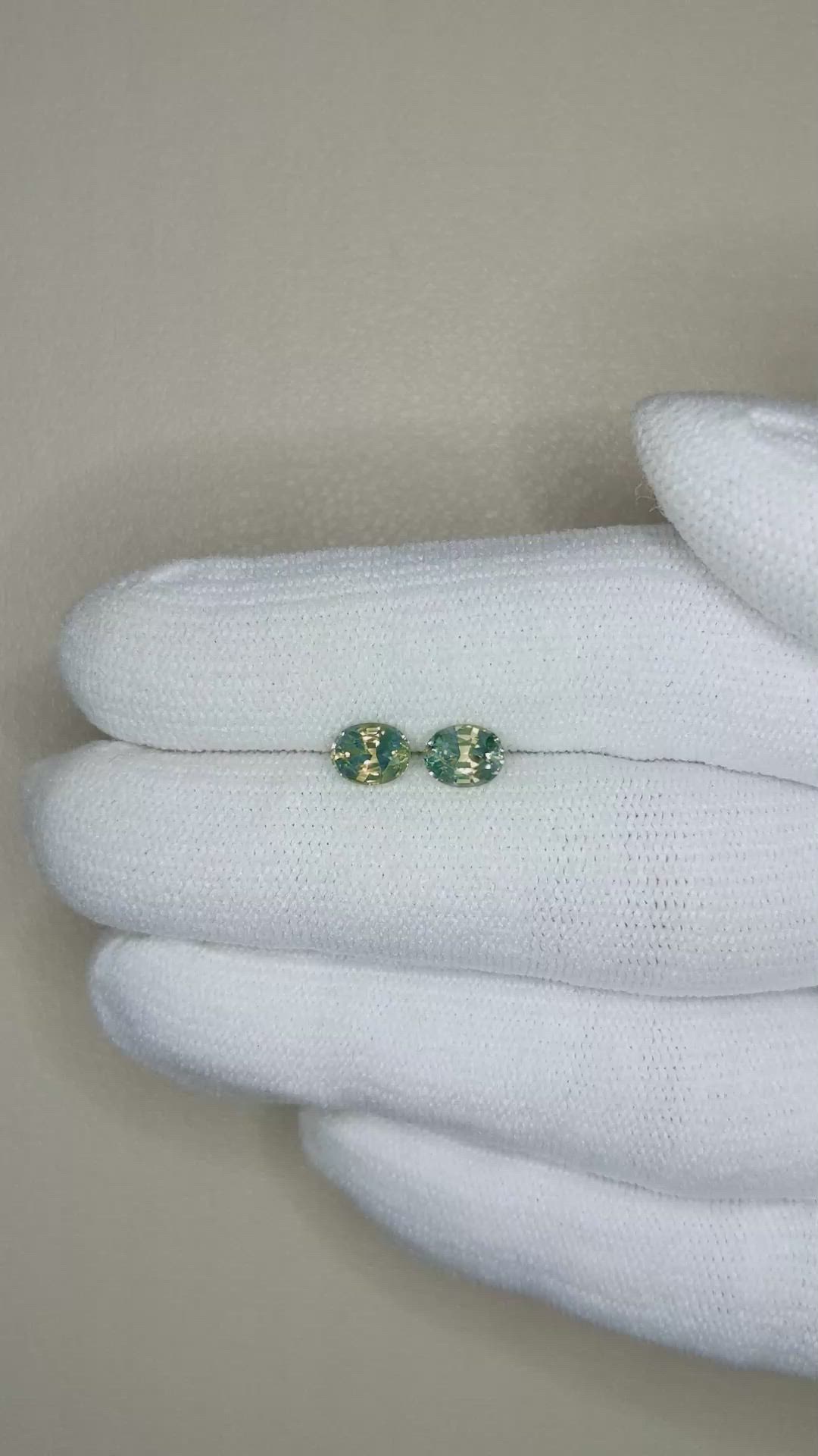 1.27&nbsp;Ct.Tw.Total Carat Weight Yellowish Green Sapphire Pair from Madagascar Size Video