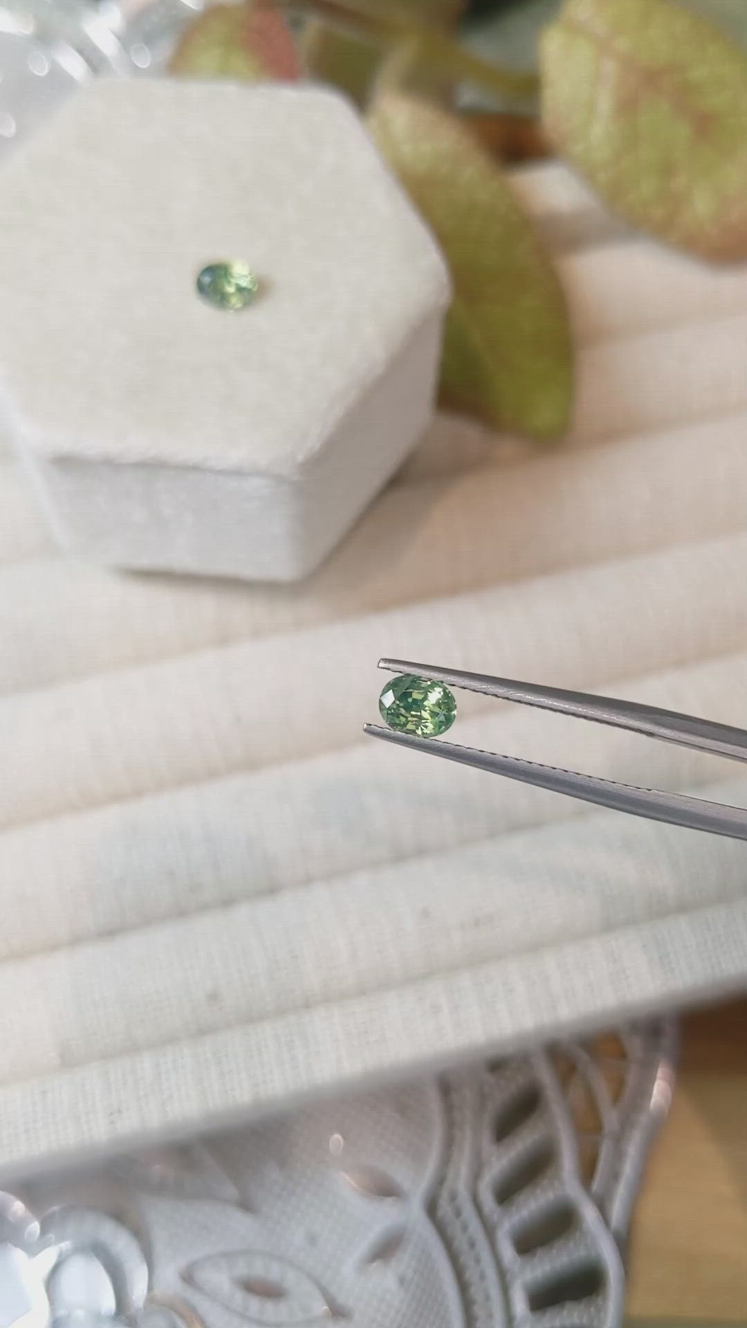 1.27&nbsp;Ct.Tw.Total Carat Weight Yellowish Green Sapphire Pair from Madagascar Size Video