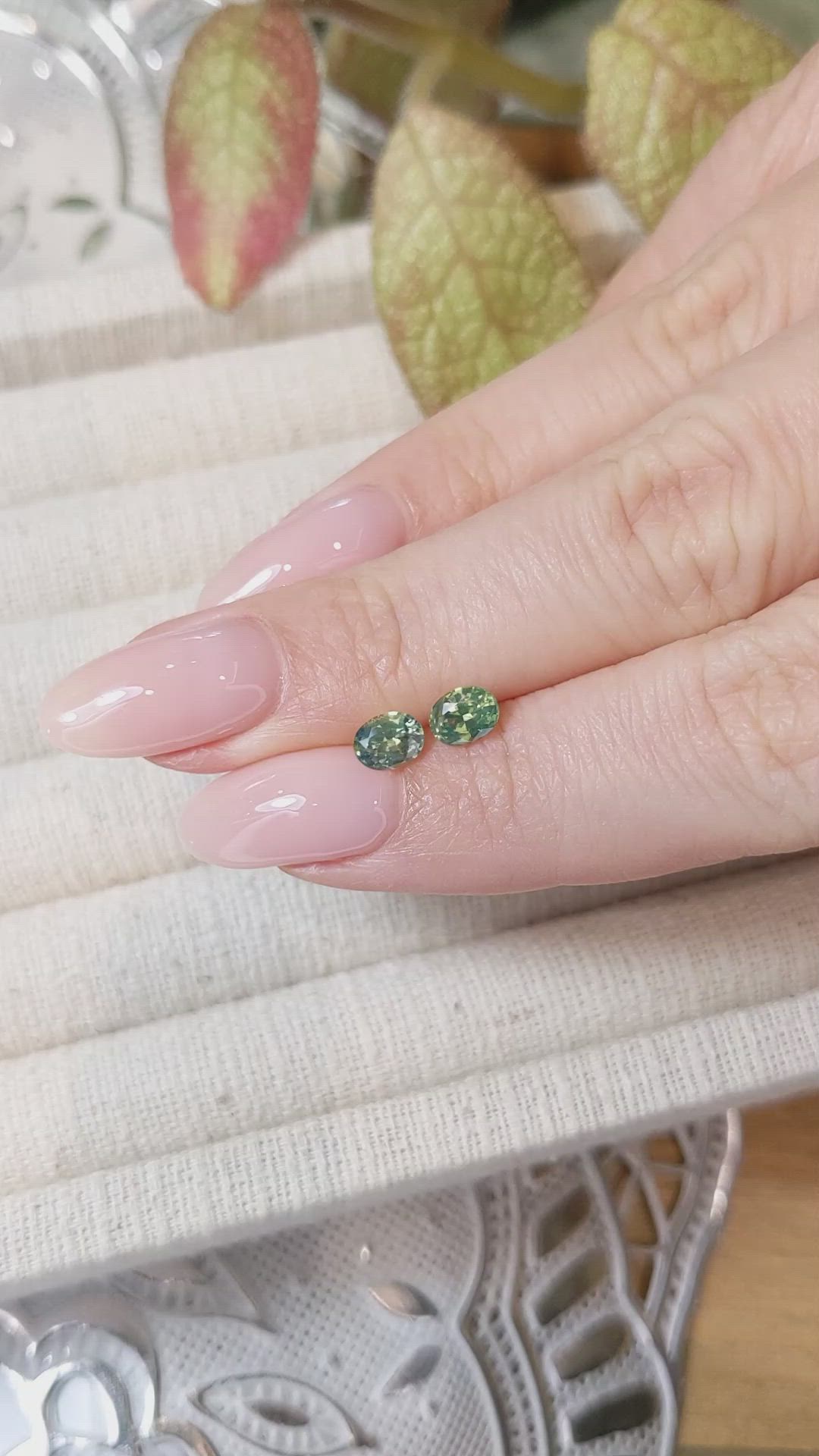 1.27&nbsp;Ct.Tw.Total Carat Weight Yellowish Green Sapphire Pair from Madagascar Size Video