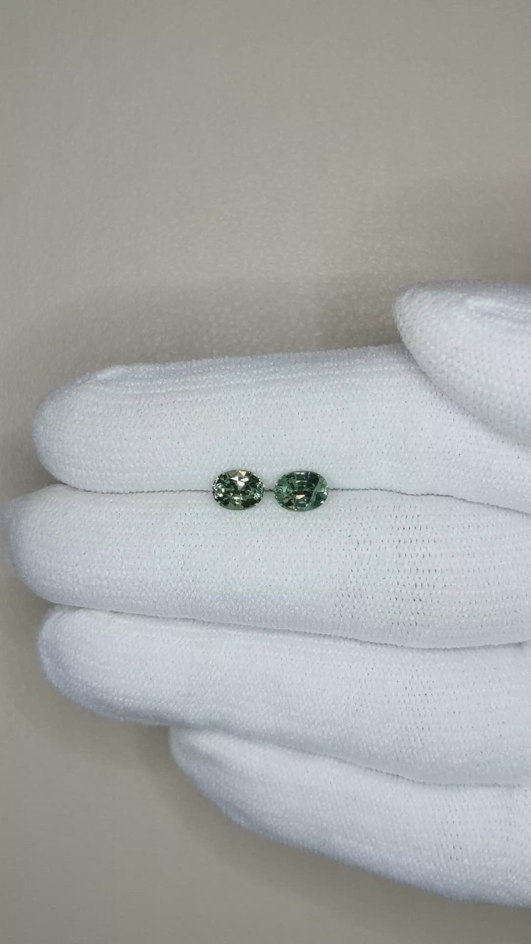 1.30&nbsp;Ct.Tw.Total Carat Weight Yellowish Green Sapphire Pair from Madagascar Size Video