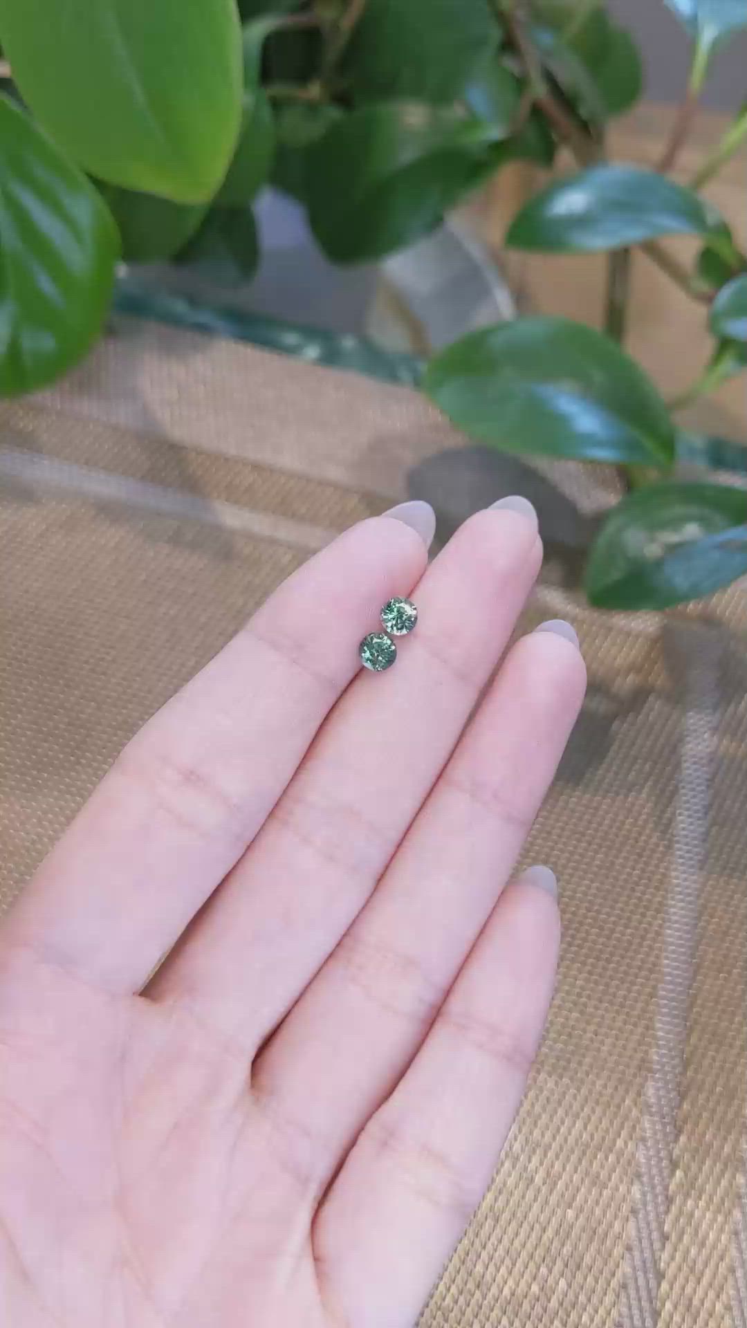 1.24&nbsp;Ct.Tw.Total Carat Weight Green Sapphire Pair from Madagascar Size Video