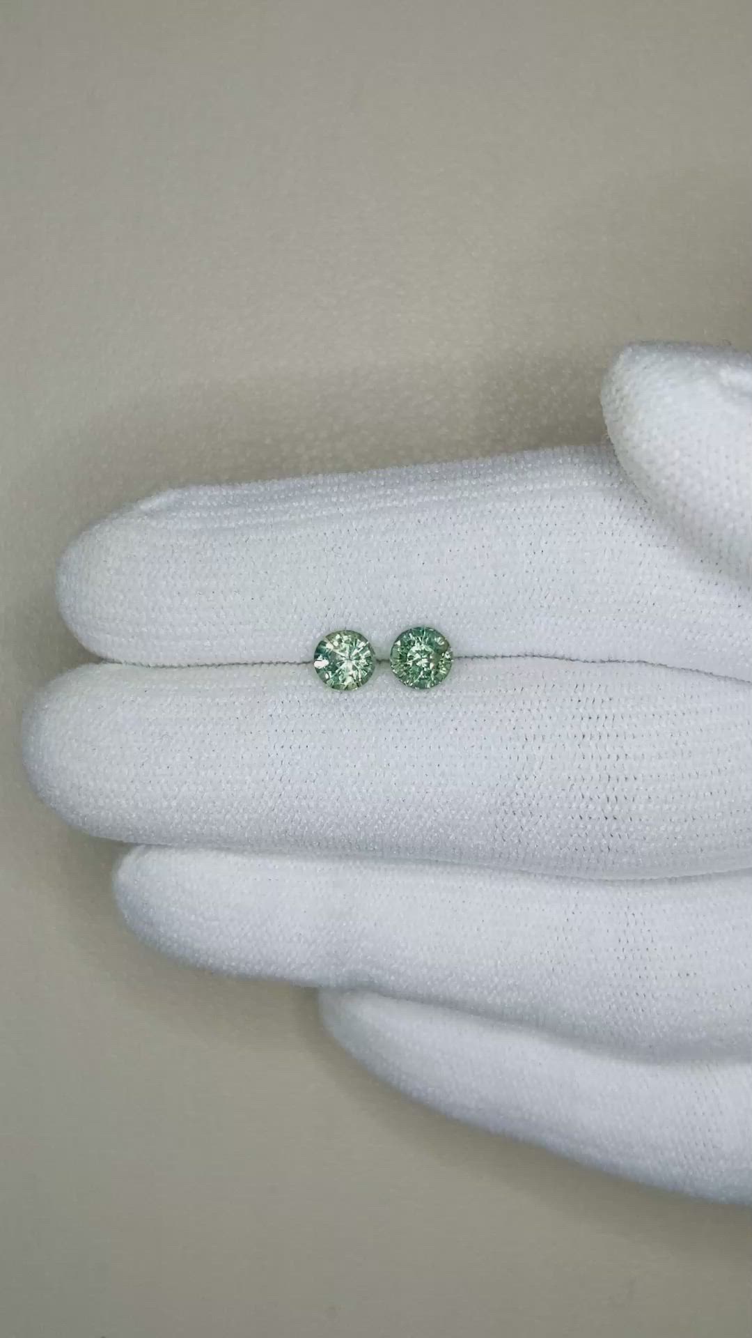 1.24&nbsp;Ct.Tw.Total Carat Weight Green Sapphire Pair from Madagascar Size Video