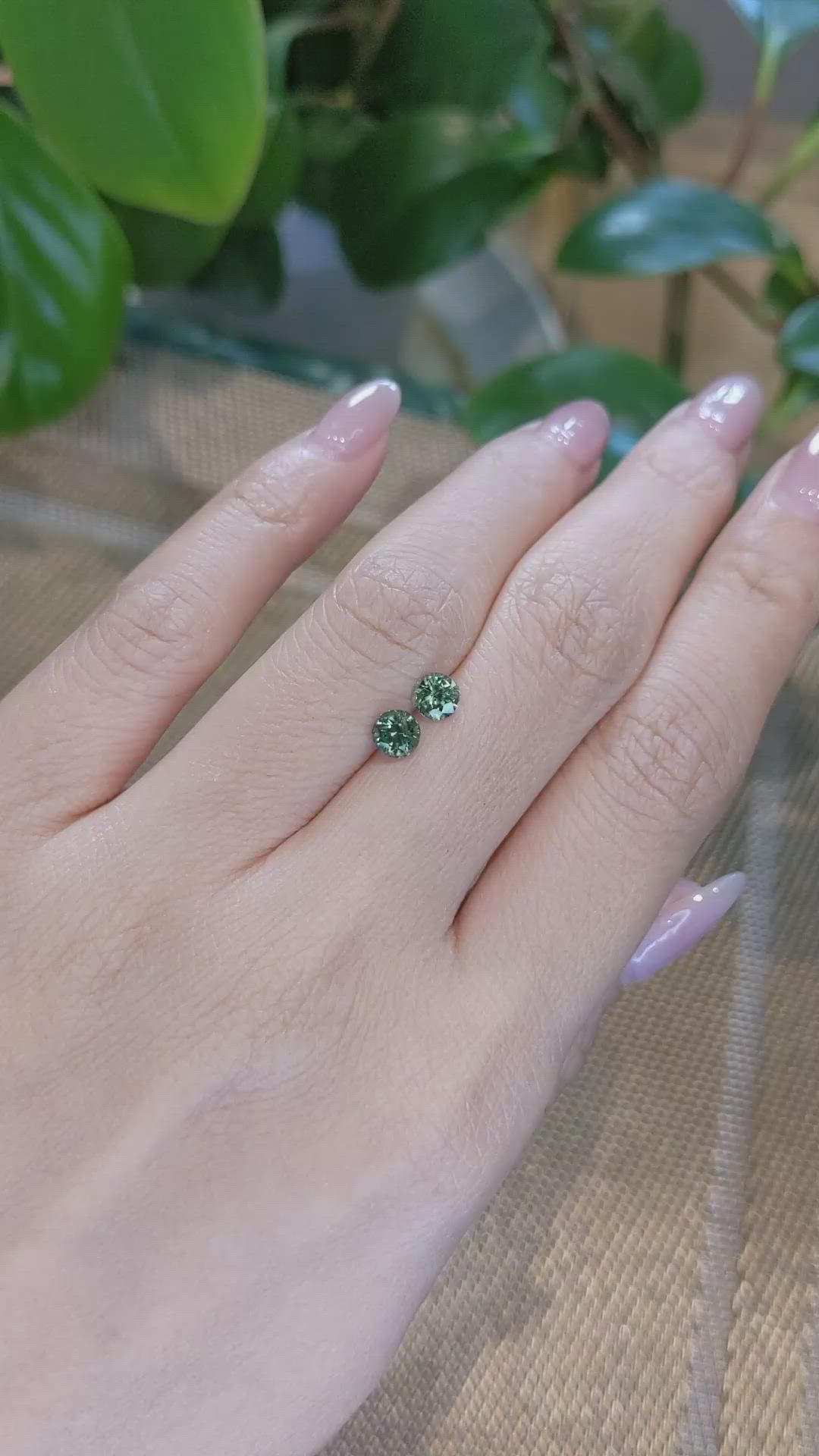 1.24&nbsp;Ct.Tw.Total Carat Weight Green Sapphire Pair from Madagascar Size Video