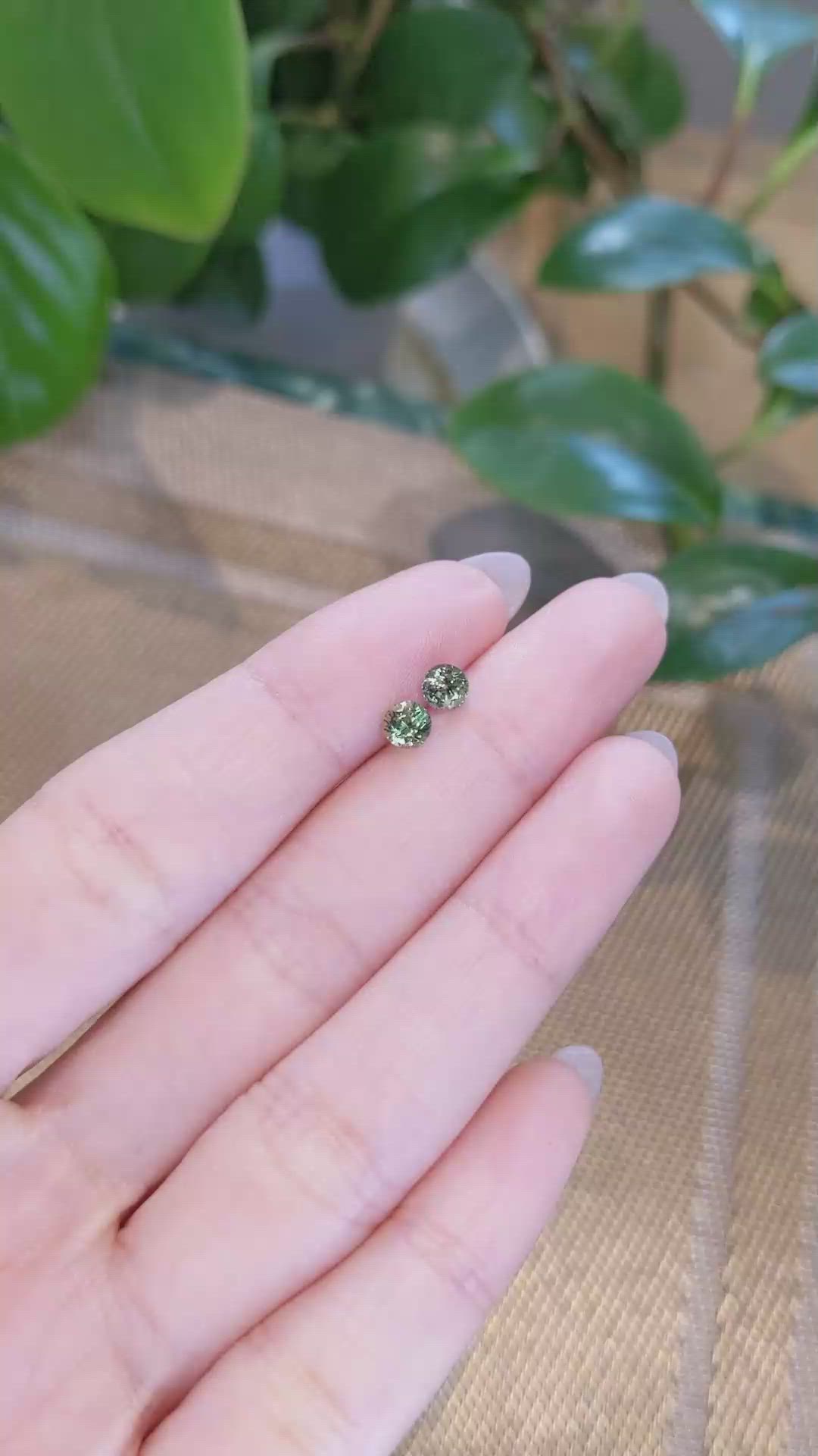 1.14&nbsp;Ct.Tw.Total Carat Weight Green Sapphire Pair from Madagascar Size Video