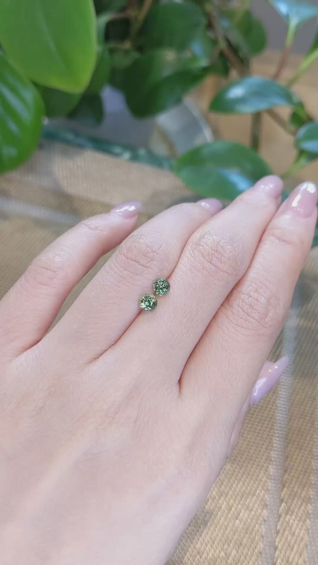 1.14&nbsp;Ct.Tw.Total Carat Weight Green Sapphire Pair from Madagascar Size Video