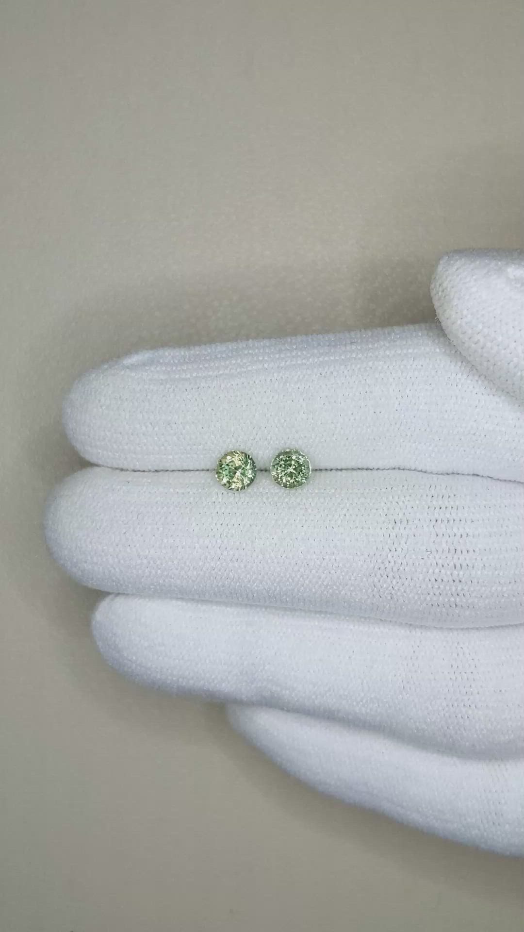 1.14&nbsp;Ct.Tw.Total Carat Weight Green Sapphire Pair from Madagascar Size Video