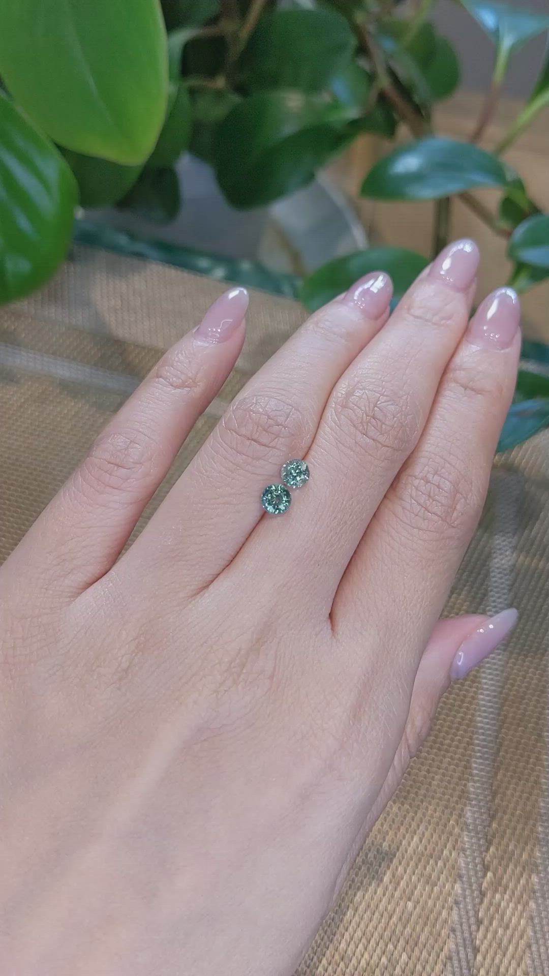 1.38&nbsp;Ct.Tw.Total Carat Weight Bluish Green Sapphire Pair from Madagascar Size Video