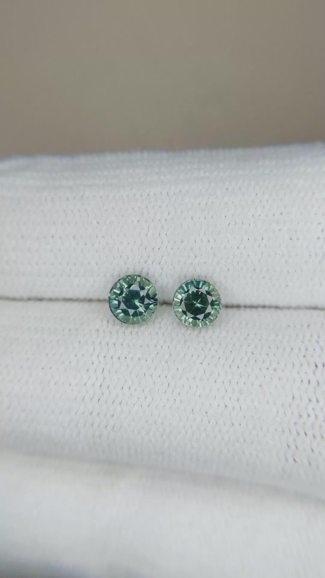 1.10&nbsp;Ct.Tw.Total Carat Weight Bluish Green Sapphire Pair from Madagascar Size Video