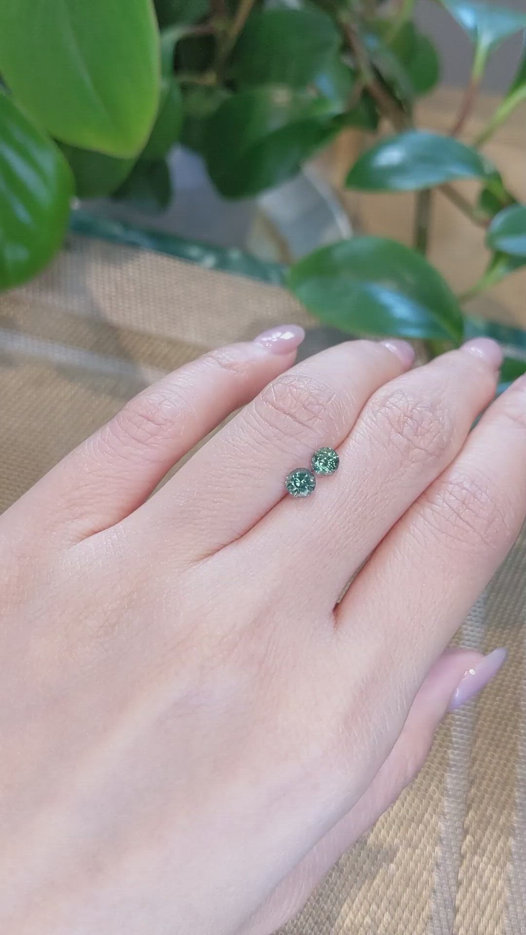 1.10&nbsp;Ct.Tw.Total Carat Weight Bluish Green Sapphire Pair from Madagascar Size Video