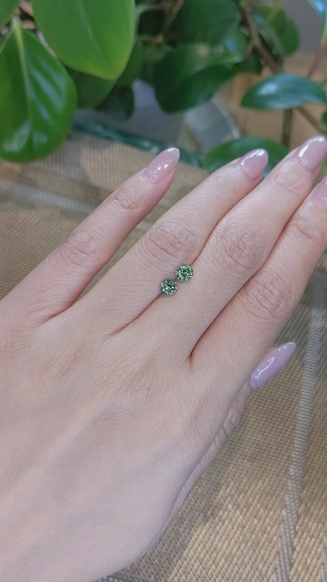 1.10&nbsp;Ct.Tw.Total Carat Weight Green Sapphire Pair from Madagascar Size Video