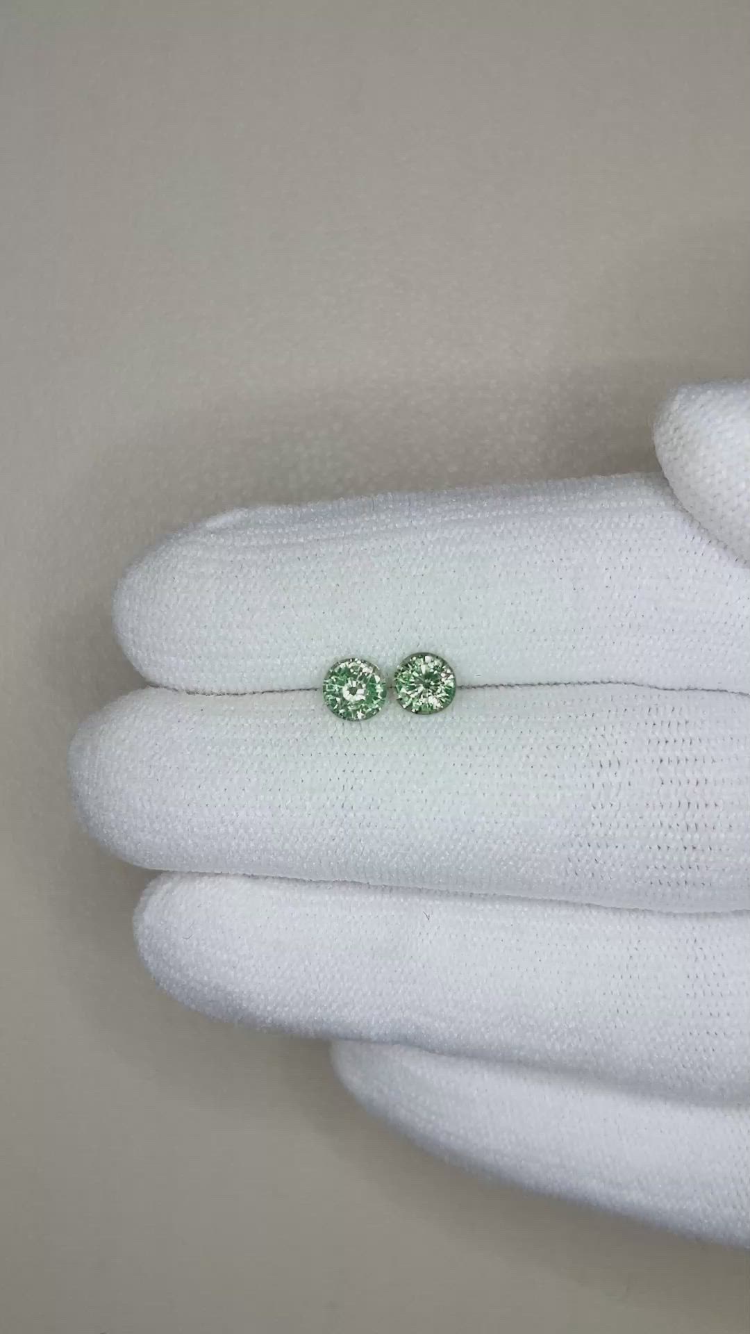 1.10&nbsp;Ct.Tw.Total Carat Weight Green Sapphire Pair from Madagascar Size Video