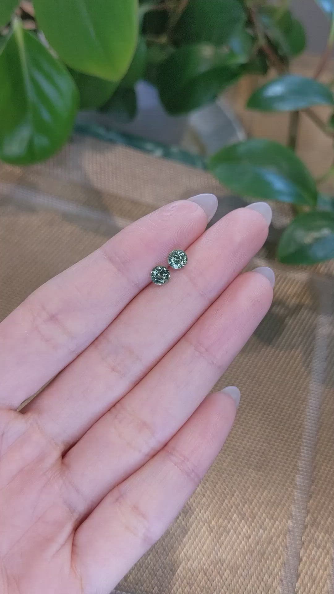 1.10&nbsp;Ct.Tw.Total Carat Weight Green Sapphire Pair from Madagascar Size Video