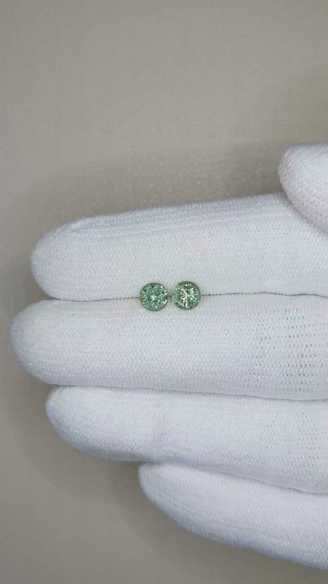 0.90 Ct.Tw.Total Carat Weight Yellowish Green Sapphire Pair from Madagascar Size Video