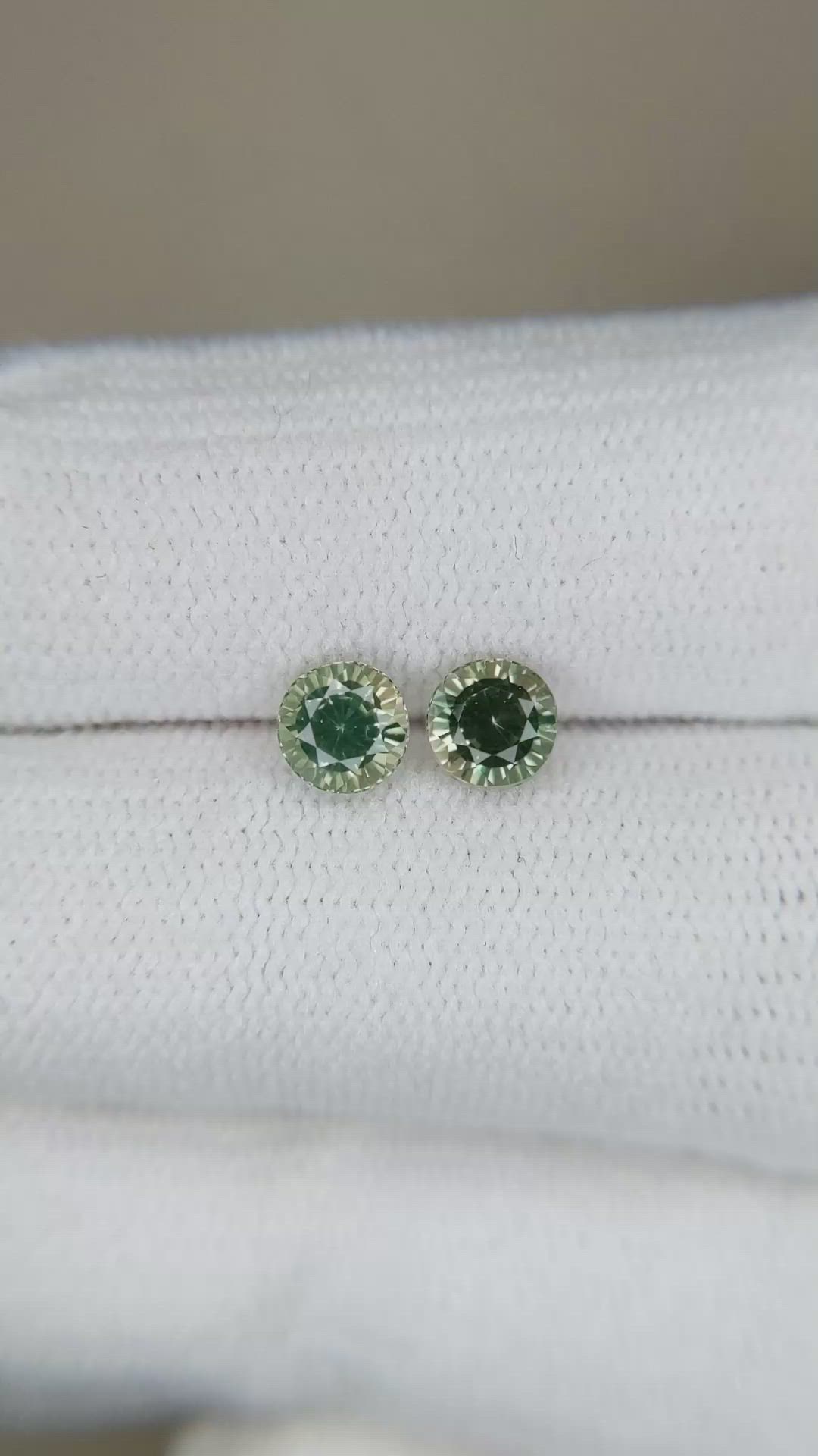 1.35 Ct.Tw.Total Carat Weight Yellowish Green Sapphire Pair from Madagascar Size Video