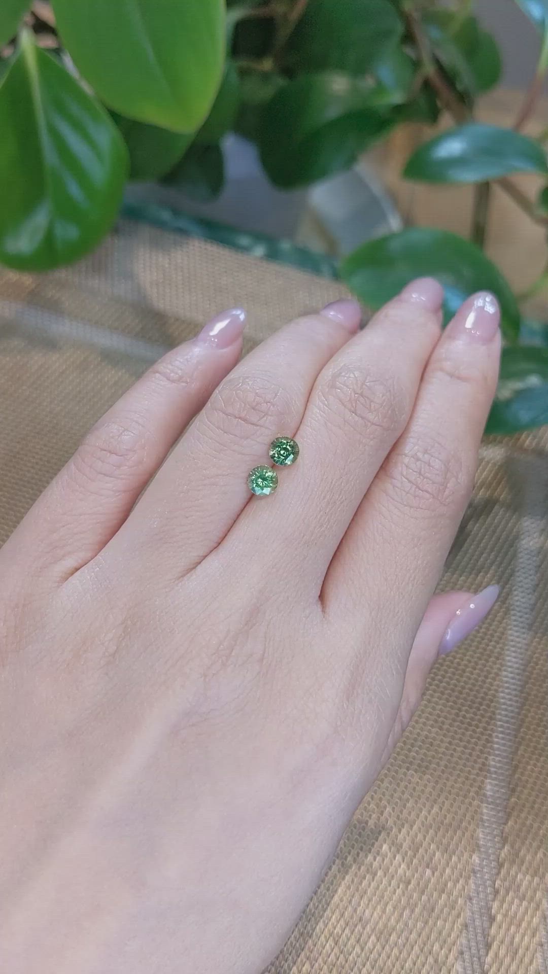 1.35&nbsp;Ct.Tw.Total Carat Weight Yellowish Green Sapphire Pair from Madagascar Size Video