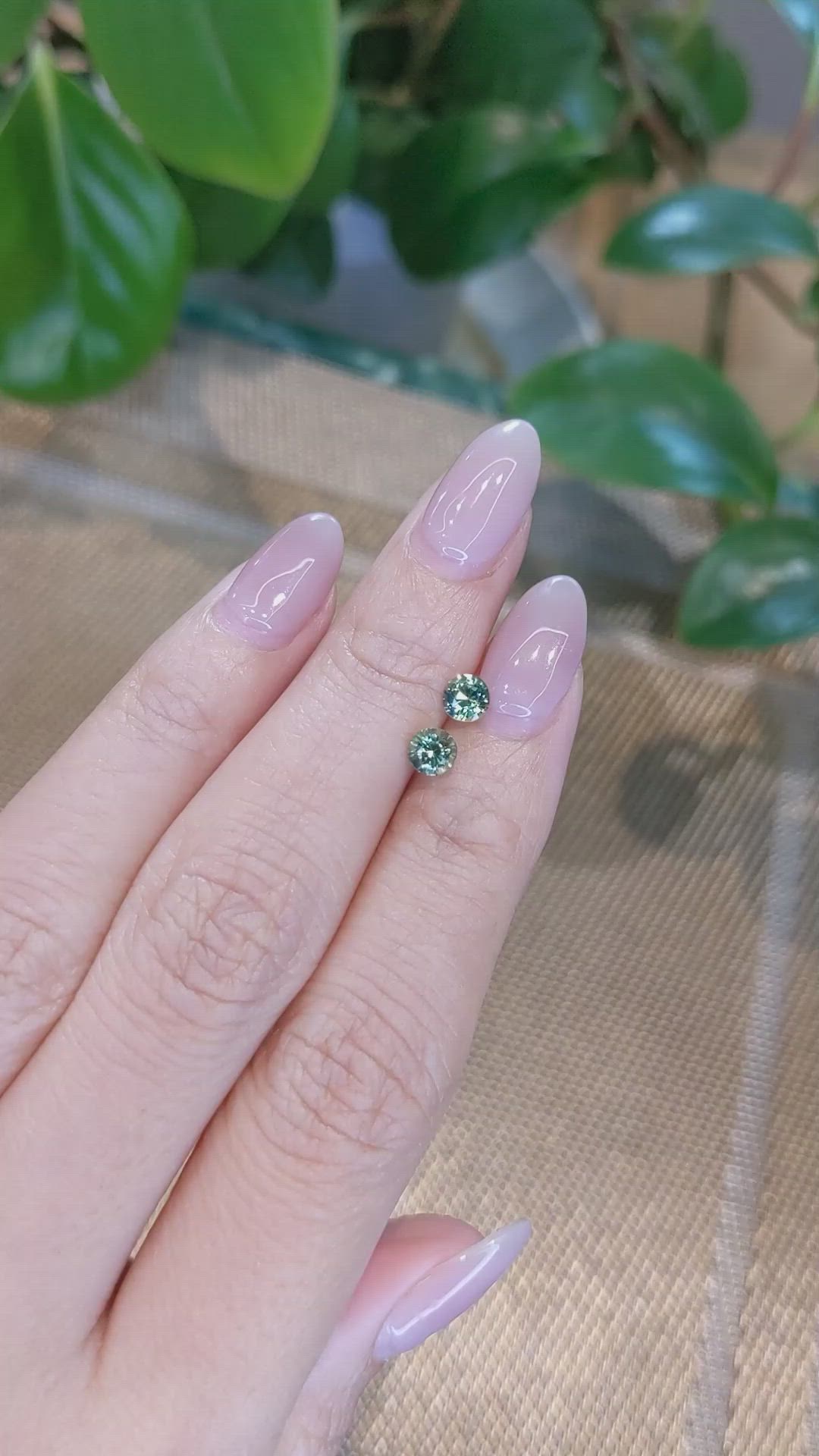 0.94&nbsp;Ct.Tw.Total Carat Weight Bluish Green Sapphire Pair from Madagascar Size Video