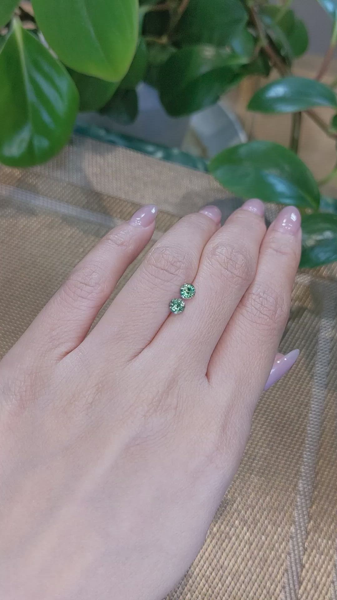 0.94&nbsp;Ct.Tw.Total Carat Weight Bluish Green Sapphire Pair from Madagascar Size Video