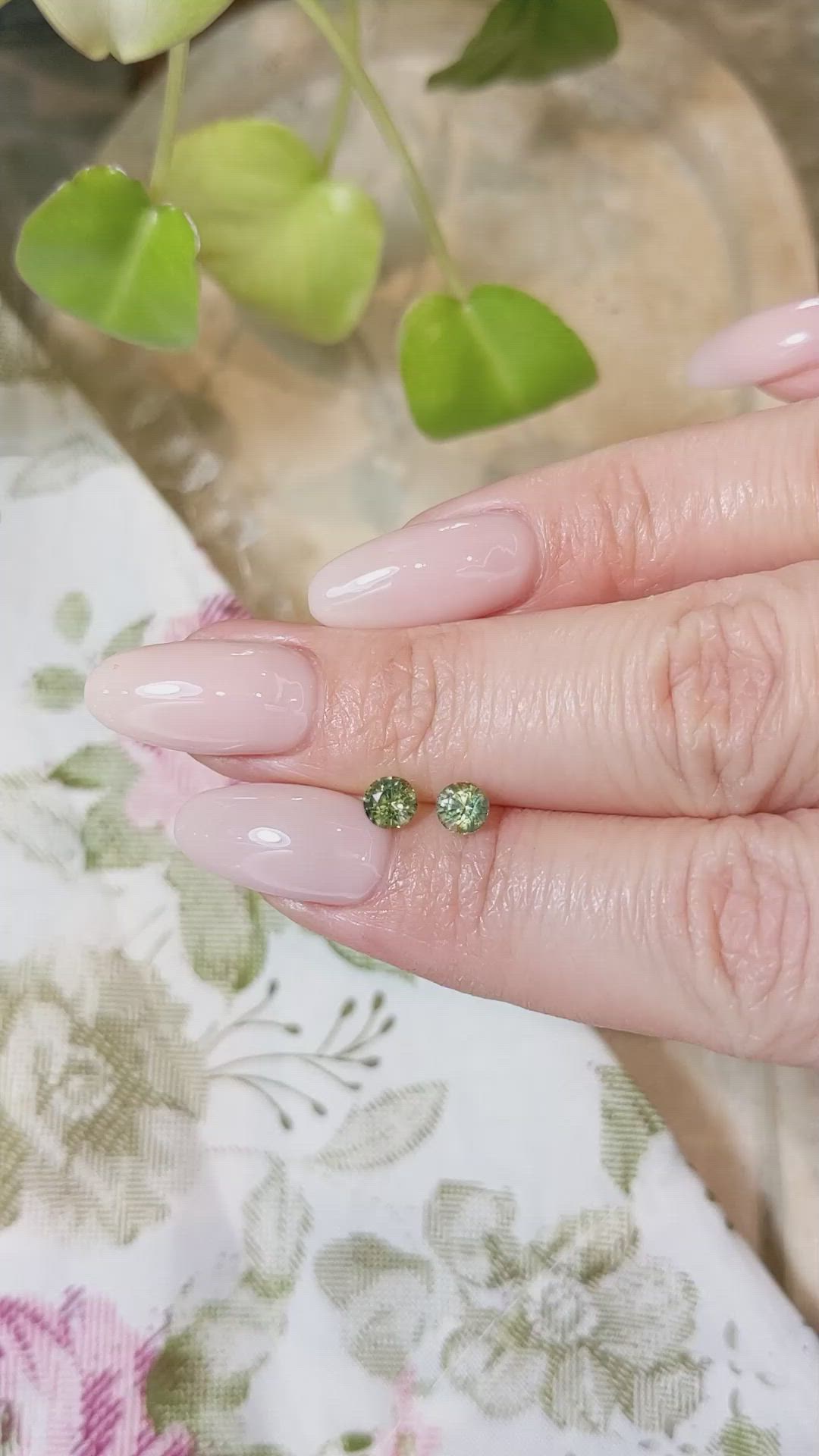 0.97&nbsp;Ct.Tw.Total Carat Weight Yellowish Green Sapphire Pair from Madagascar Size Video