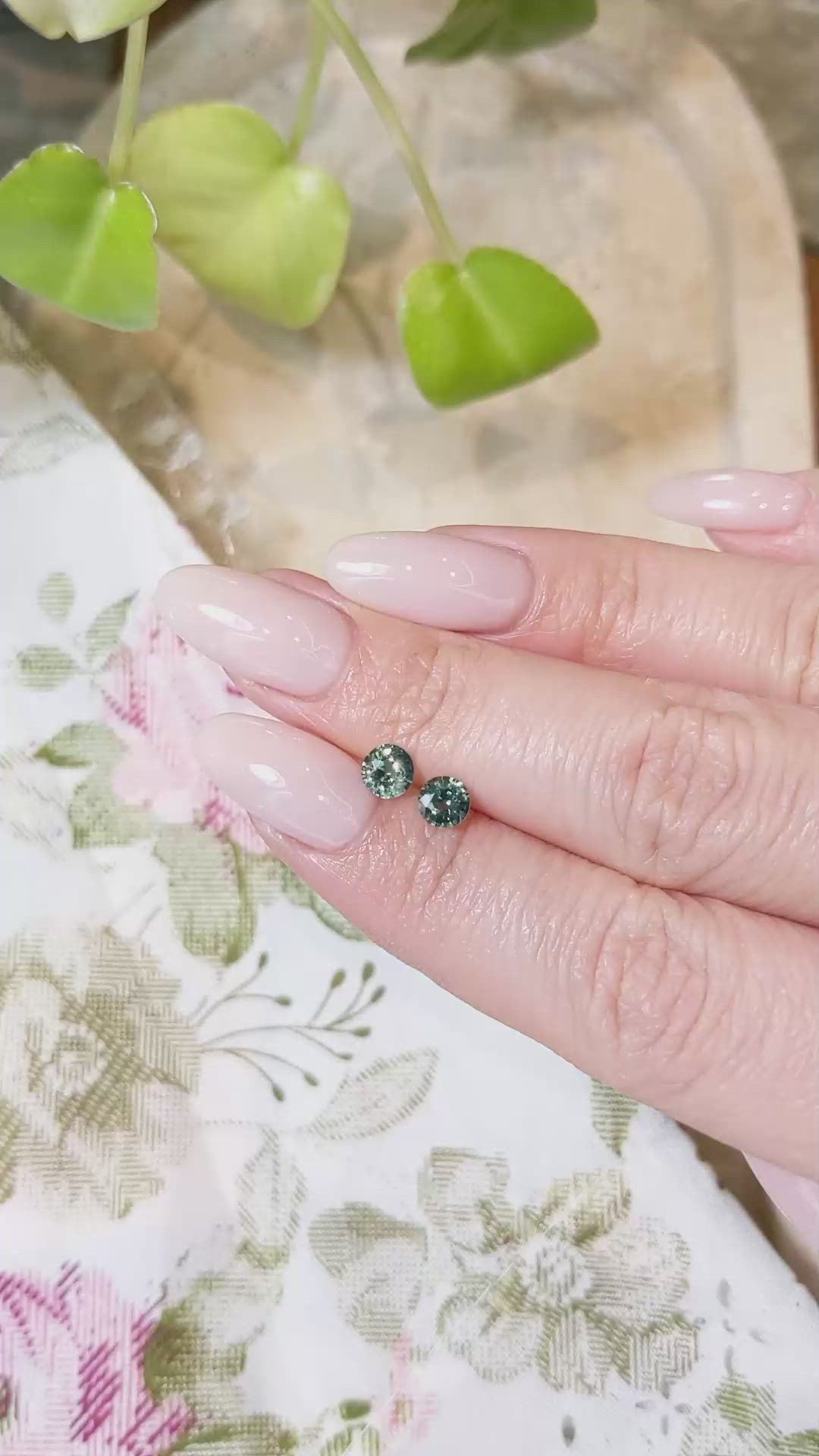 1.13&nbsp;Ct.Tw.Total Carat Weight Bluish Green Sapphire Pair from Madagascar Size Video