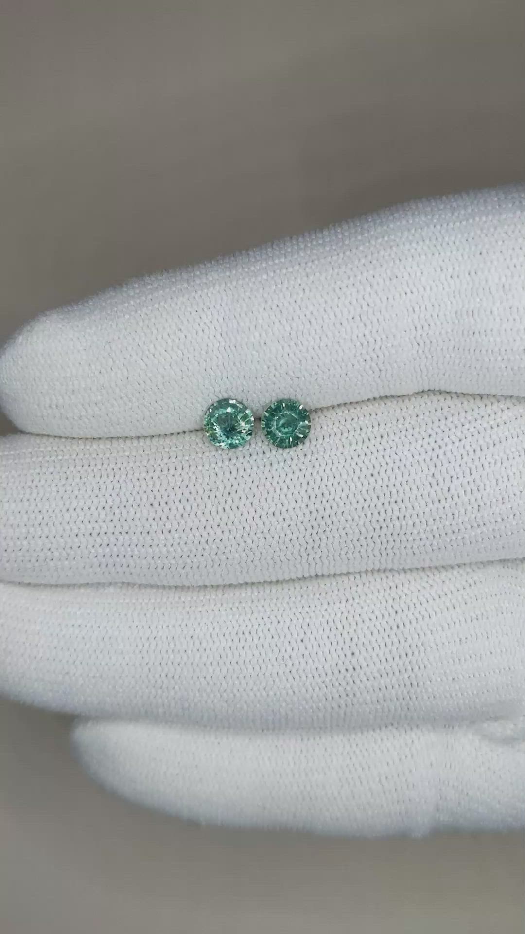 1.13 Ct.Tw.Total Carat Weight Bluish Green Sapphire Pair from Madagascar Size Video
