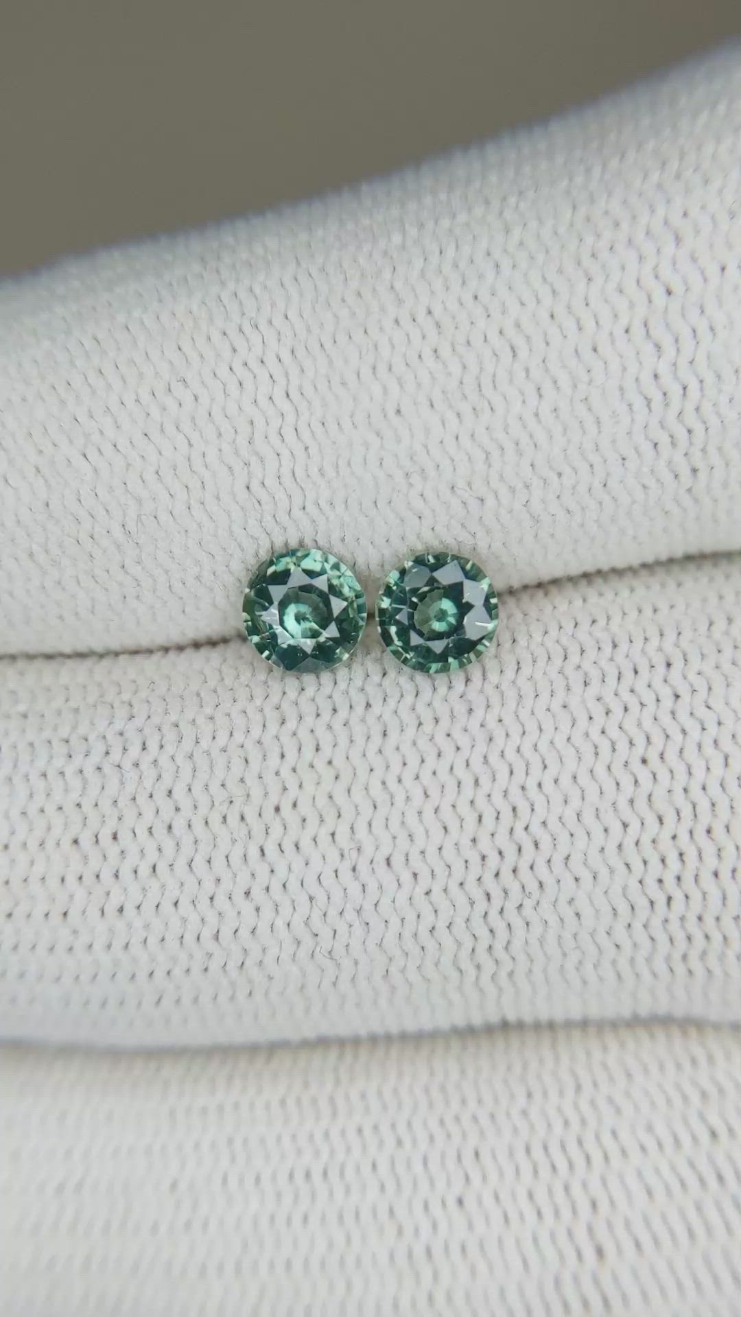 1.13 Ct.Tw.Total Carat Weight Bluish Green Sapphire Pair from Madagascar Size Video