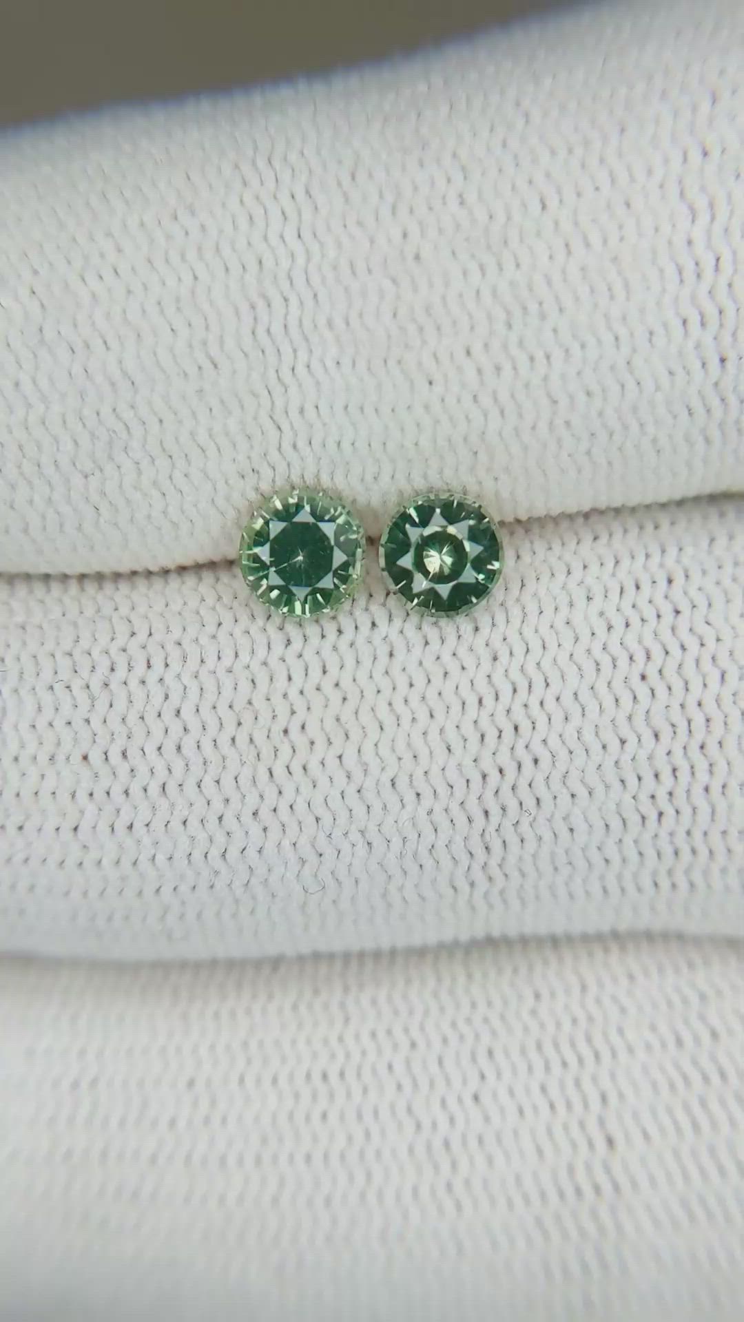 1.21 Ct.Tw.Total Carat Weight Bluish Green Sapphire Pair from Madagascar Size Video