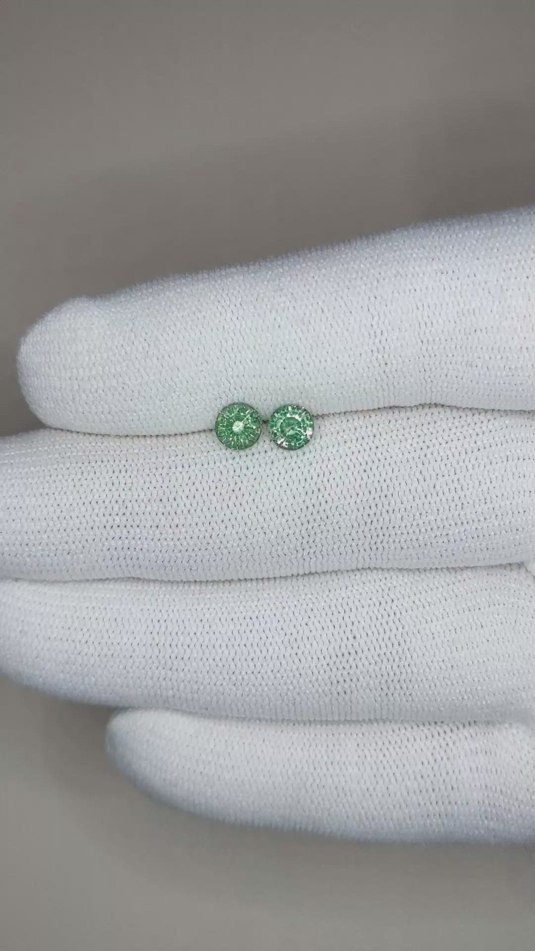 1.21 Ct.Tw.Total Carat Weight Bluish Green Sapphire Pair from Madagascar Size Video