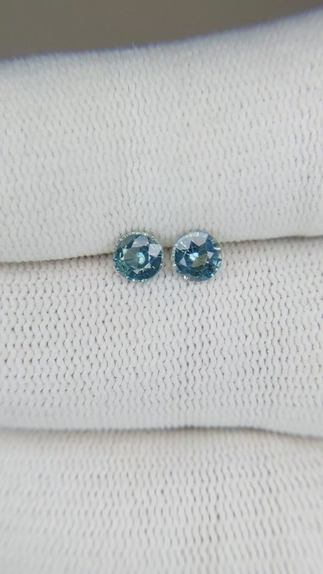 0.97 Ct.Tw.Total Carat Weight Greenish Blue Sapphire Pair from Madagascar Size Video